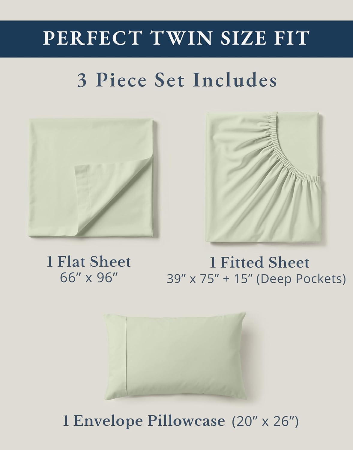 LANE LINEN 100% Organic Cotton Twin Sheets. Soft & Comfy Percale Weave Mercerized Fully Elasticized Reinforsed Seam Naturally Temperature Regulating Cotton Sheets Twin- Mineral