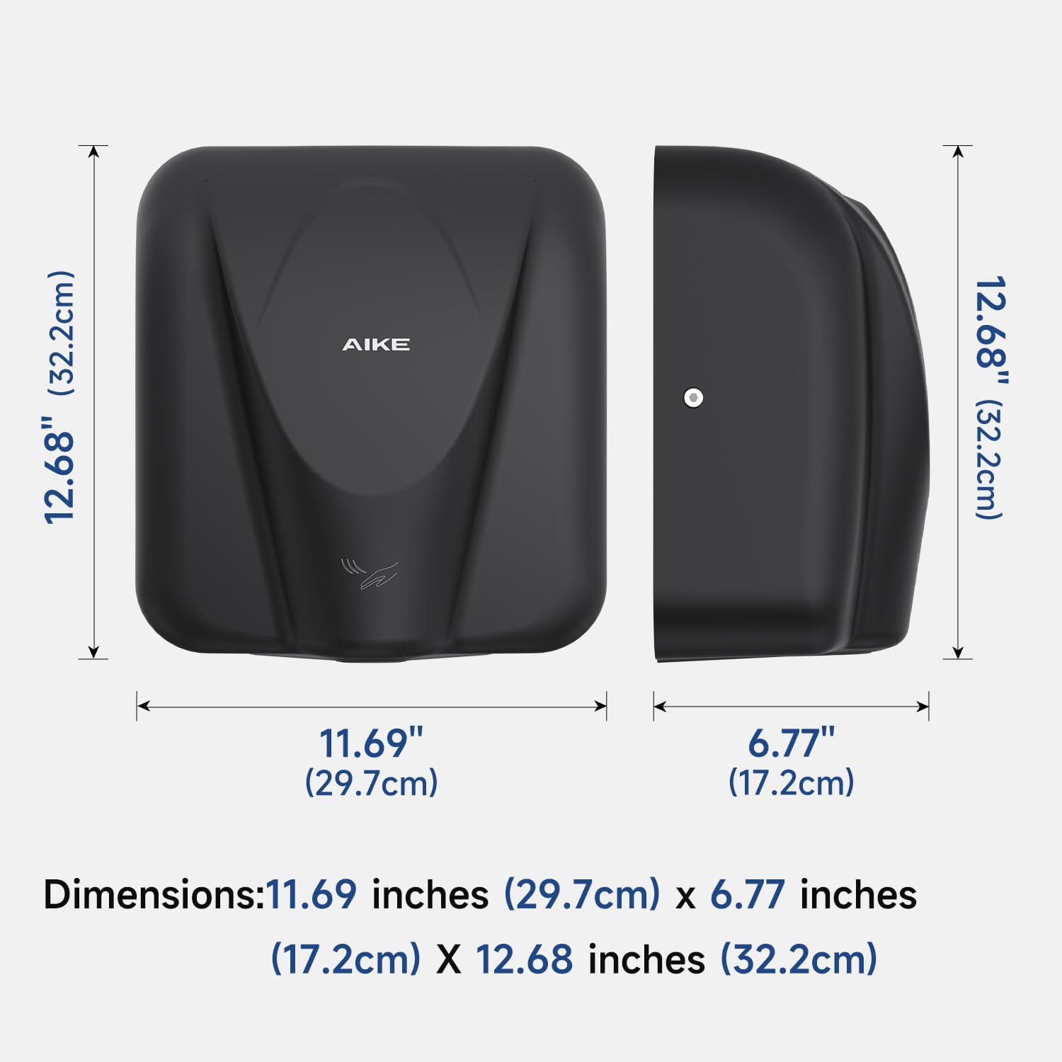 AIKE Elephant Power Hand Dryer for Commercial Bathroom MatteBlack.AK2812 | 15S Fast Dry Heavy Duty High Speed Design. Plug-in Easy Install and Hardwiring Friendly.Stainless Steel Model AK2812