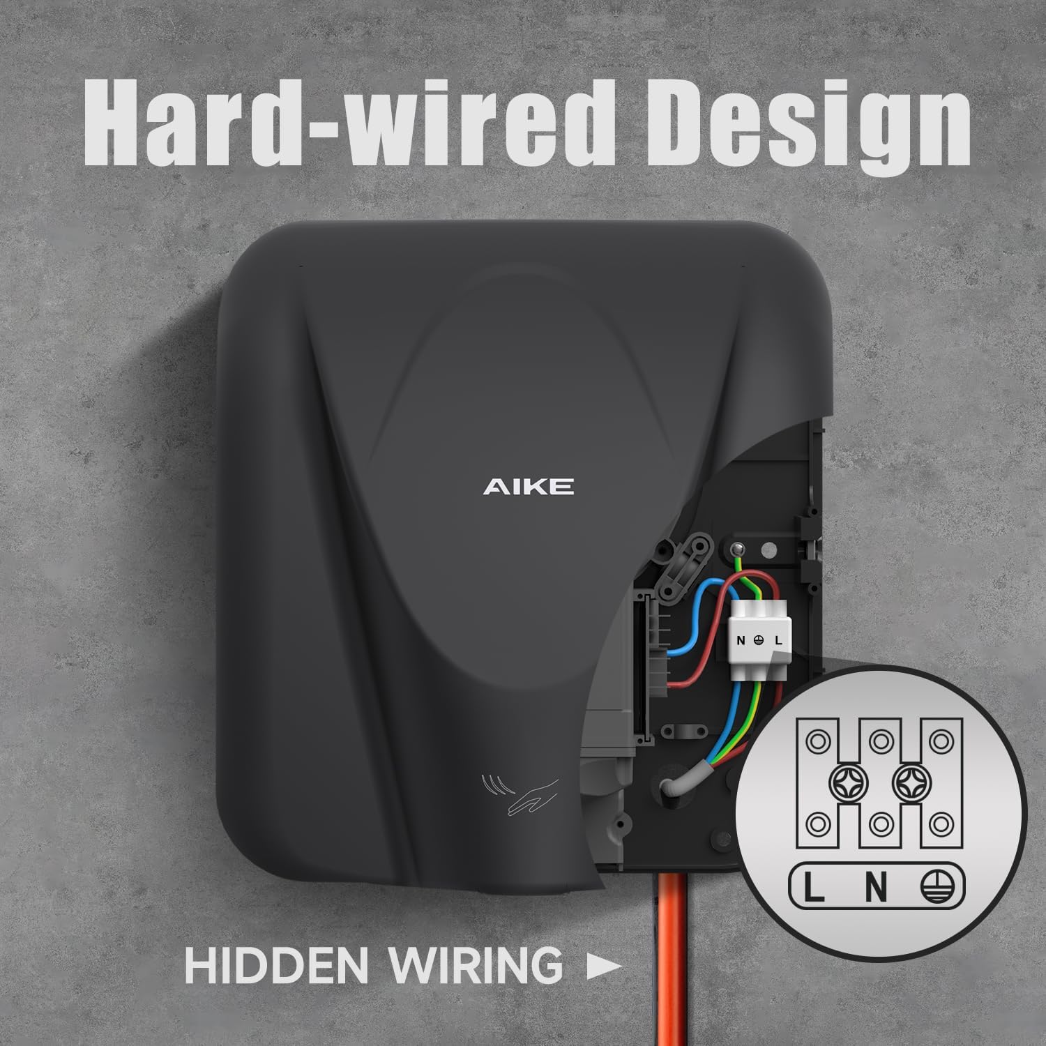 AIKE Elephant Power Hand Dryer for Commercial Bathroom MatteBlack.AK2812 | 15S Fast Dry Heavy Duty High Speed Design. Plug-in Easy Install and Hardwiring Friendly.Stainless Steel Model AK2812