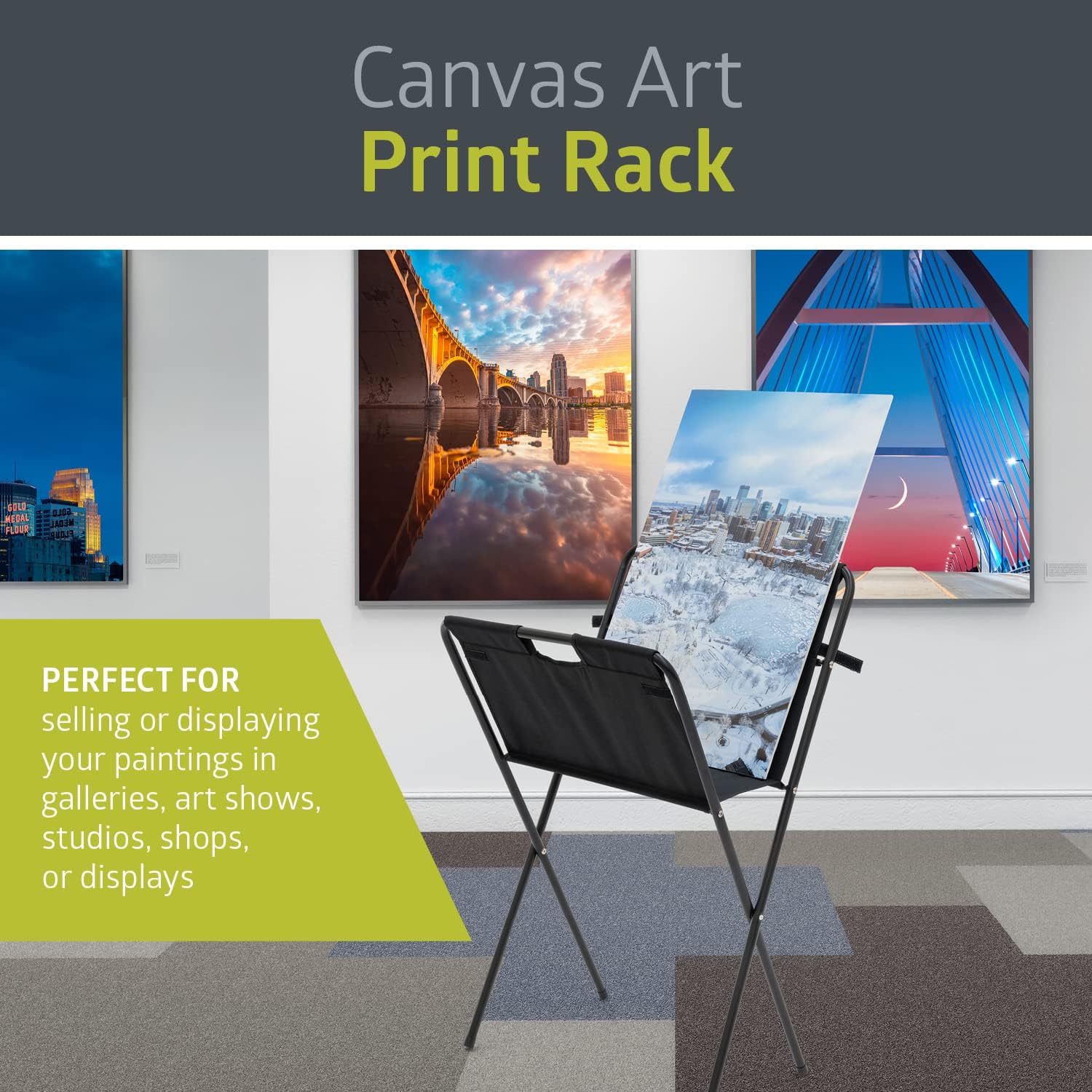Pearington Folding and Collapsible Canvas Print Display Rack and Poster Stand. Black. 2 Pack