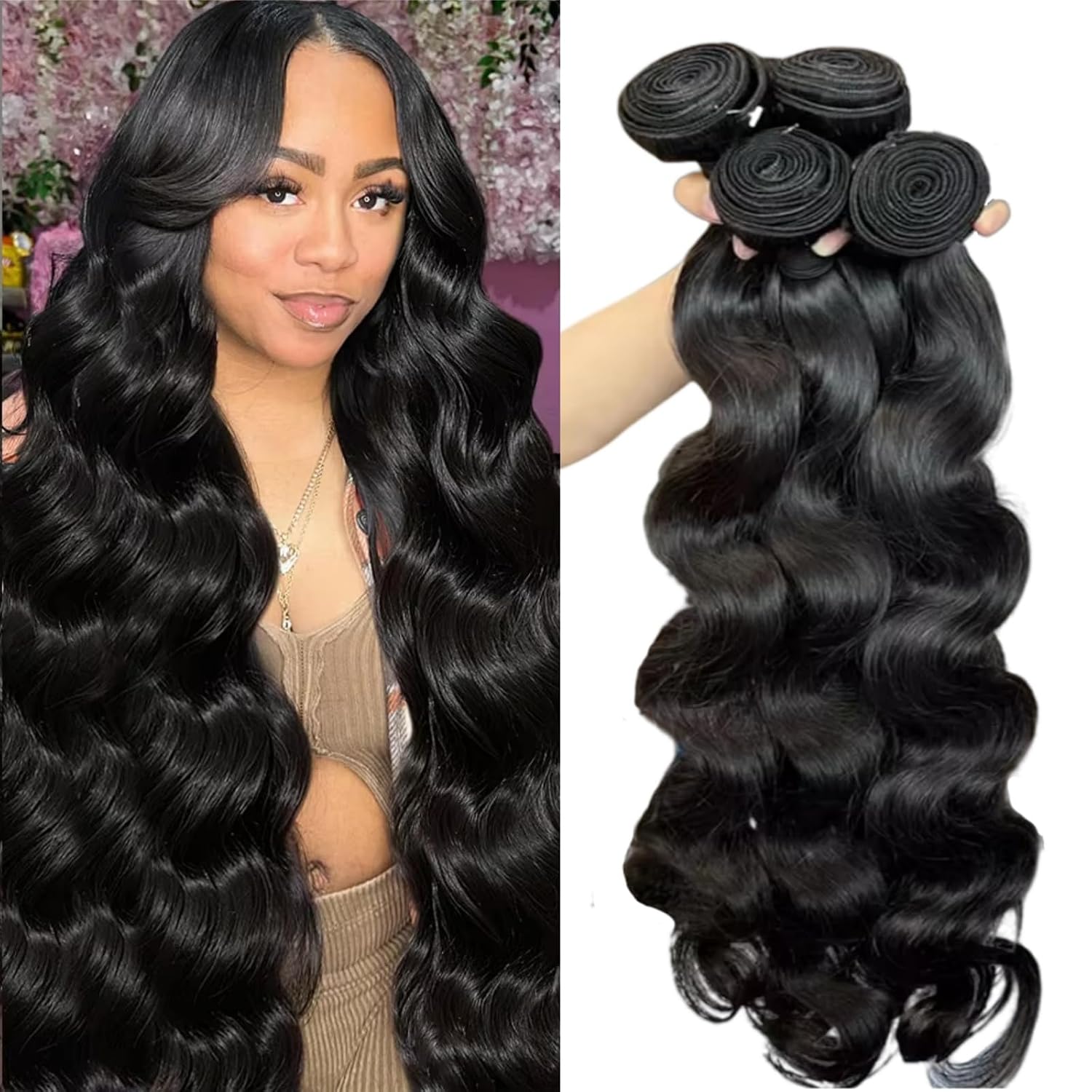 SDDRSRA 12A Human Hair Bundles 20 22 24 26 Inch Body Wave 100% Unprocessed Hair Deals Extensions Quick Weave Human Hair Natural Black Color