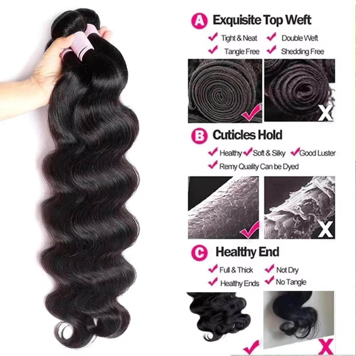 SDDRSRA 12A Human Hair Bundles 20 22 24 26 Inch Body Wave 100% Unprocessed Hair Deals Extensions Quick Weave Human Hair Natural Black Color