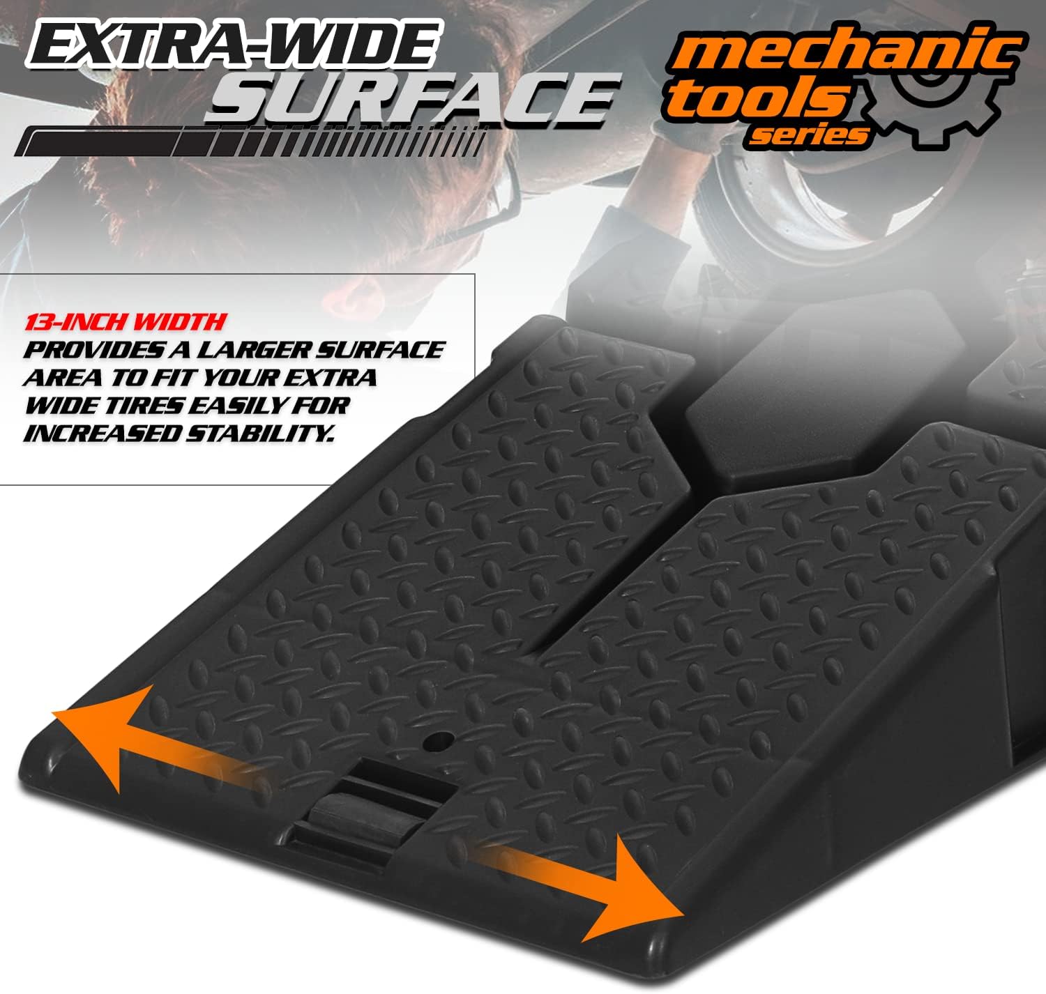 M-AUTO Vehicle Ramp Set of 2 Universal Drive-On 2-Stage Incline Ramps. 2.5 Ton (5000 lb) Lifting Capacity. Nestable & Portable Auto Service Ramp