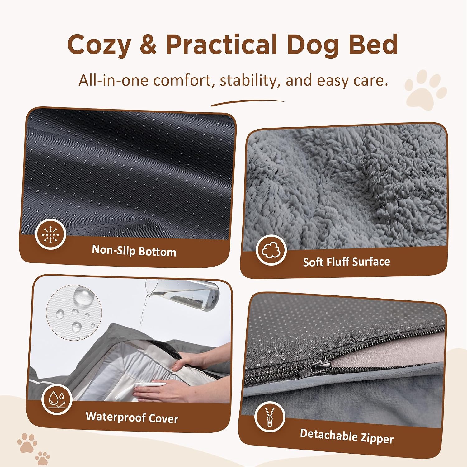 Comfort Expression Waterproof Orthopedic Dog Bed for Extra Large Dogs | Supportive Egg Crate Foam XL Pet Bed with Removable Bolster. Dog Couch with Washable Cover & Non-Slip Bottom. 42x30 Inch