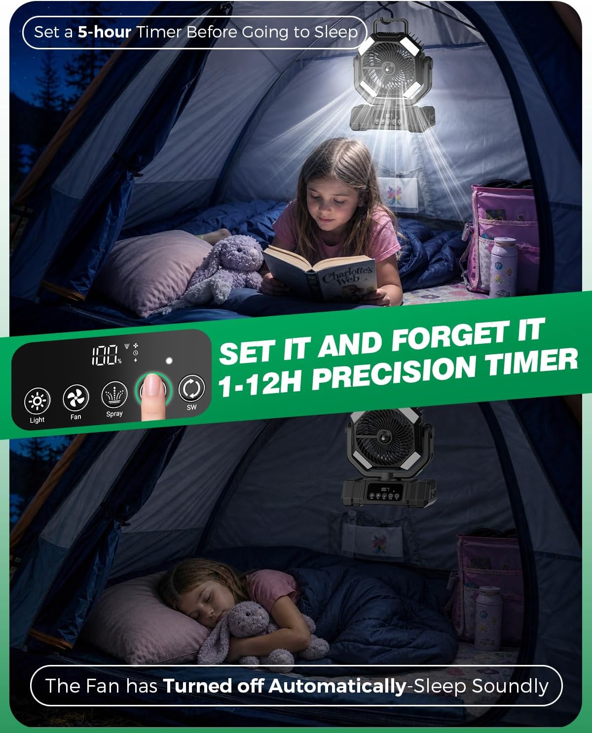 Etholzon 40000mAh Misting Fans for Outside. 15L Portable Outdoor Cooling Fan with Auto Oscillation. LED Light. Timer. Rechargeable Battery Powered Mister Fan for Camping. Beach. Patio