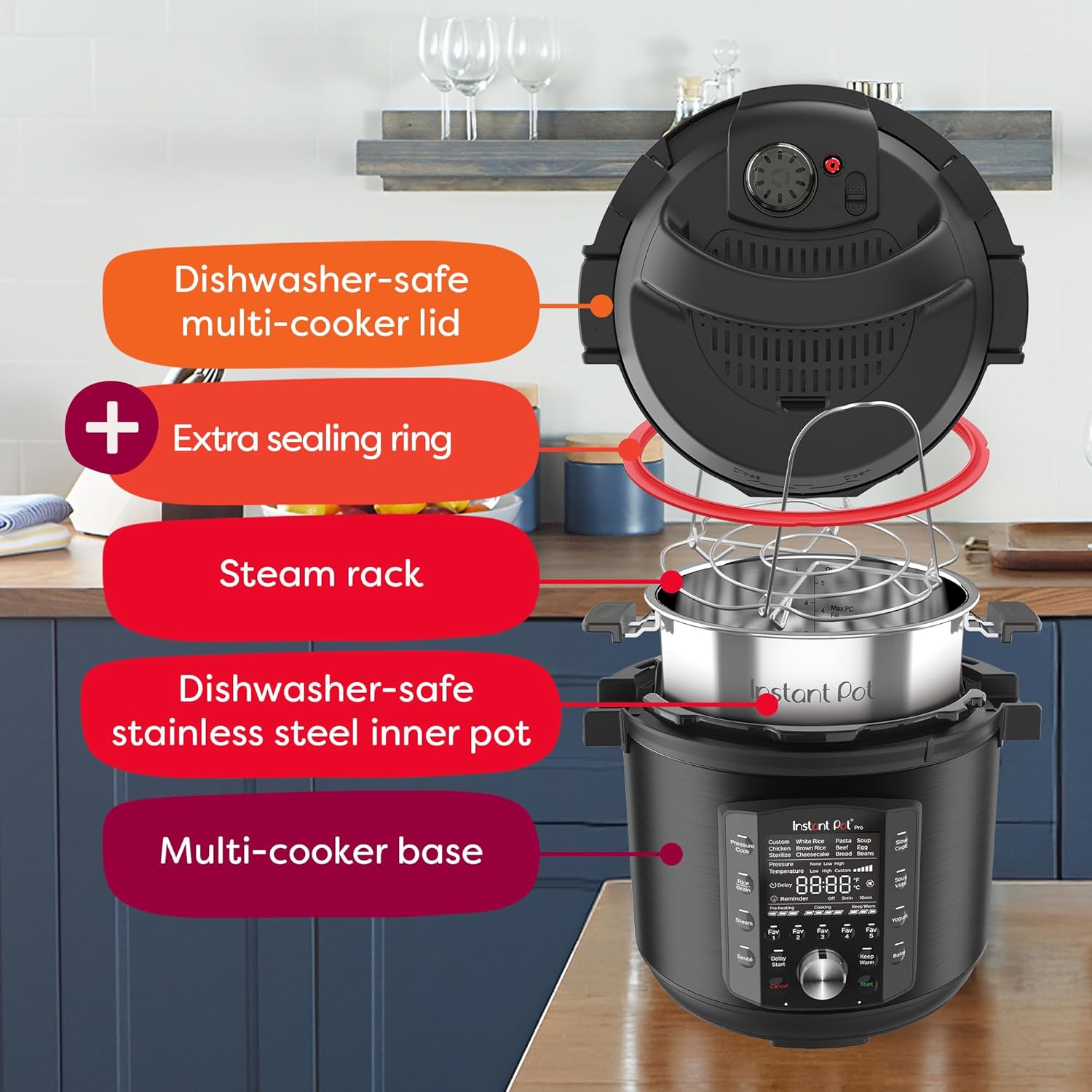 Instant Pot Pro (8 QT) 10-in-1 Pressure Cooker. Slow Cooker. Rice/Grain Cooker. Steamer. Sauté. Sous Vide. Yogurt Maker. Sterilizer. and Warmer. Includes App with Over 800 Recipes. Black