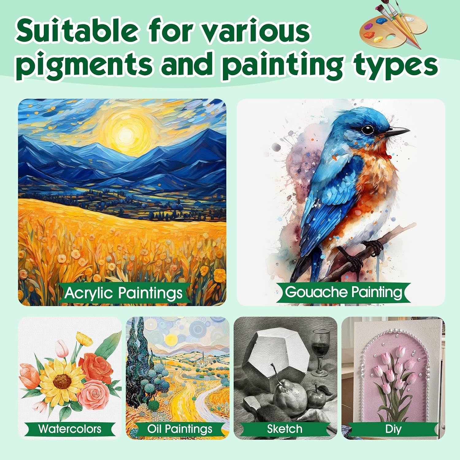 ESRICH Stretched Canvas for Painting. 60 Pack Multi Size11x14. 8x10. 5x7. 4x6. 4x4. Blank Primed Canvases for Oil & Acrylic Painting. Painting Canvas Supplies for Beginners. Artists(12 of Each).