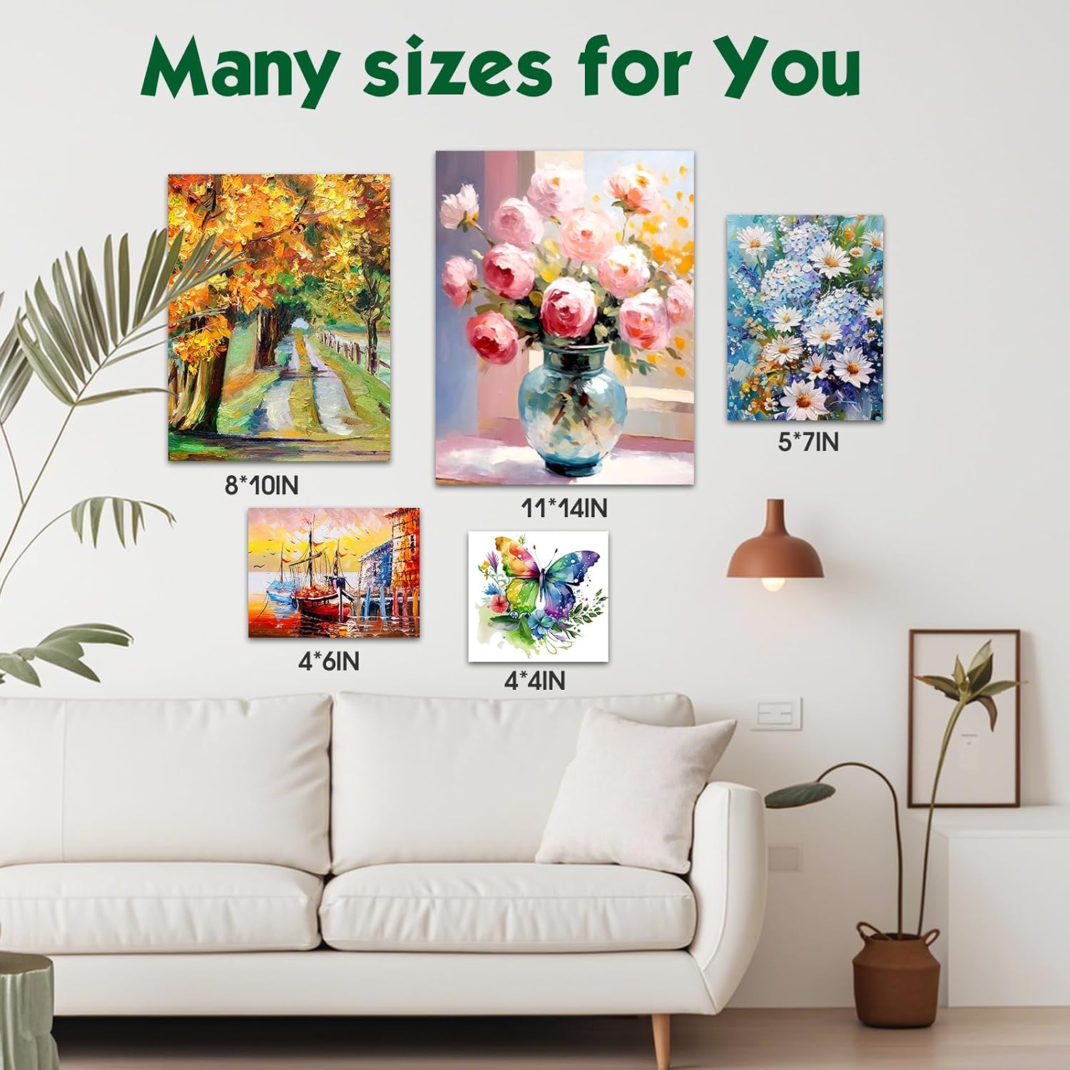 ESRICH Stretched Canvas for Painting. 60 Pack Multi Size11x14. 8x10. 5x7. 4x6. 4x4. Blank Primed Canvases for Oil & Acrylic Painting. Painting Canvas Supplies for Beginners. Artists(12 of Each).