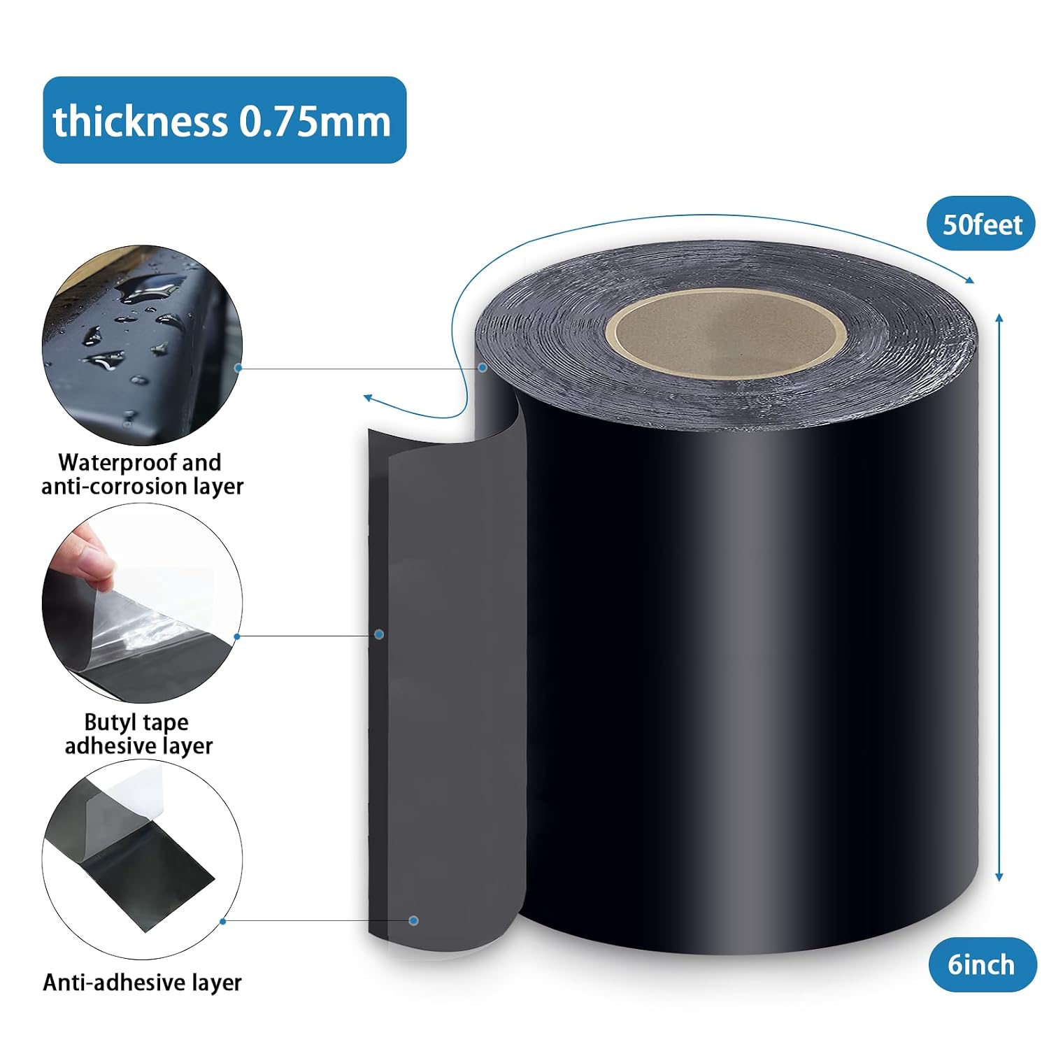 Heelos Deck Joist Tape 6''×50'. 4 Pack Weather-Resistant Joist Tape for Decking. Waterproof Seal Antiseptic Butyl Decking Tape.Self-Adhesive Flashing Joists Tape for Wood Decks Beams Roof