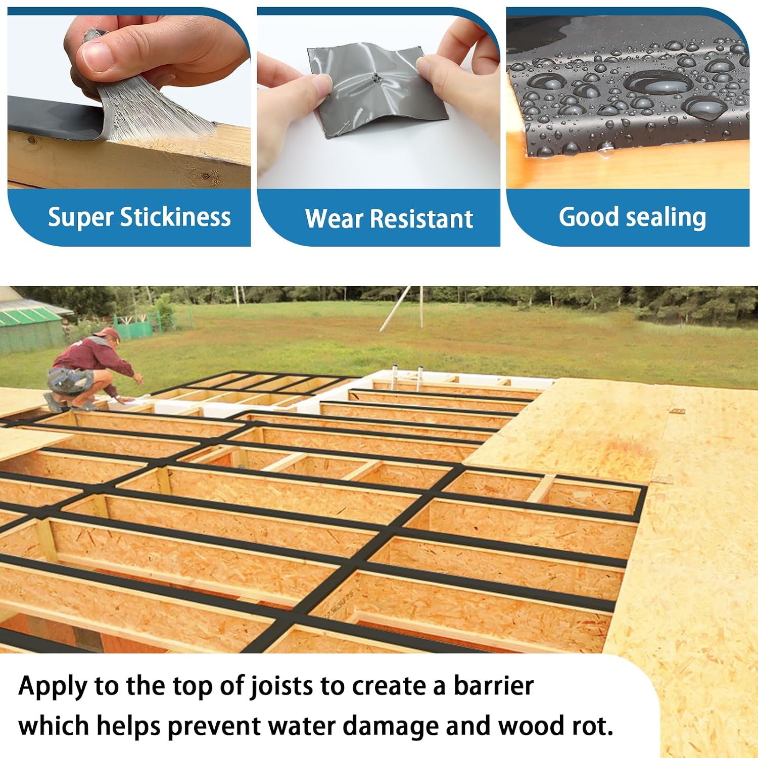 Heelos Deck Joist Tape 6''×50'. 4 Pack Weather-Resistant Joist Tape for Decking. Waterproof Seal Antiseptic Butyl Decking Tape.Self-Adhesive Flashing Joists Tape for Wood Decks Beams Roof