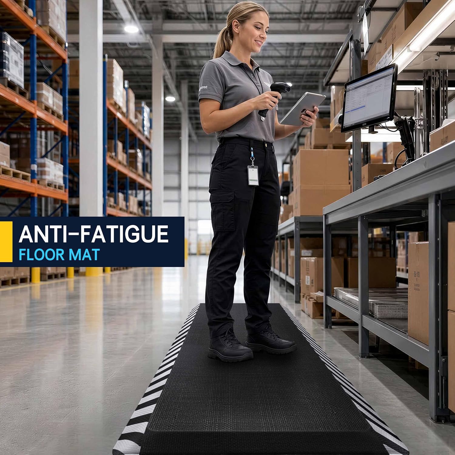 FEATOL Anti Fatigue Mat Industrial. Ergonomic Standing Floor Mat for Work for Stand. Safety Support for Leg & Back Pain(White Border.20 x 48.1PC)