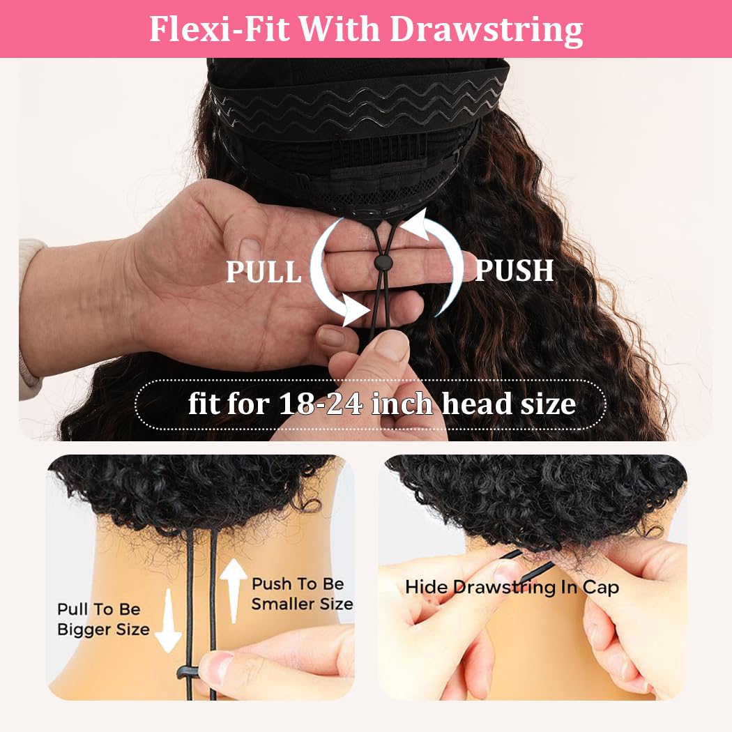 7x5 Deep Wave Highlight Ombre Glueless Wigs Human Hair Pre Plucked Pre Cut Wear and Go HD Lace 210 Density Deep Wave Lace Front Wigs Human Hair 26 Inch F1B/30 Balayage Drawstring Curly Wig for Women