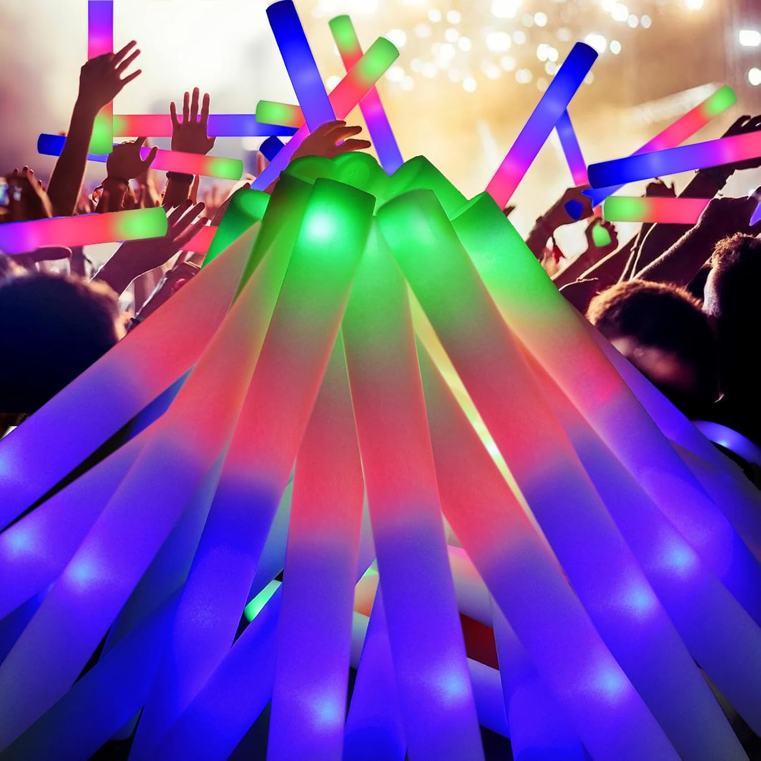 EXCECAR 202PCS Foam Glow Sticks Bulk Party Pack. Foam Light Up Sticks. Light Up Foam Sticks. 3 Mode Colorful Flashing. Glow in The Dark Sticks for Wedding Halloween Christmas Concert Party Supplies