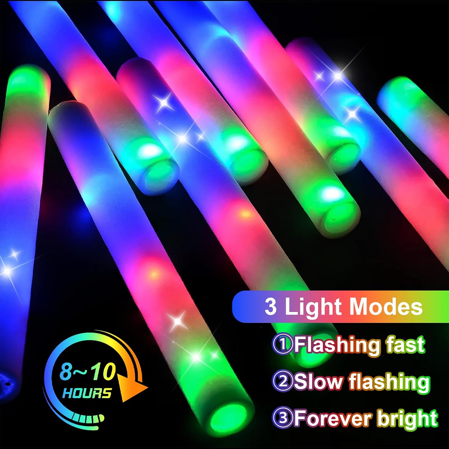 EXCECAR 202PCS Foam Glow Sticks Bulk Party Pack. Foam Light Up Sticks. Light Up Foam Sticks. 3 Mode Colorful Flashing. Glow in The Dark Sticks for Wedding Halloween Christmas Concert Party Supplies