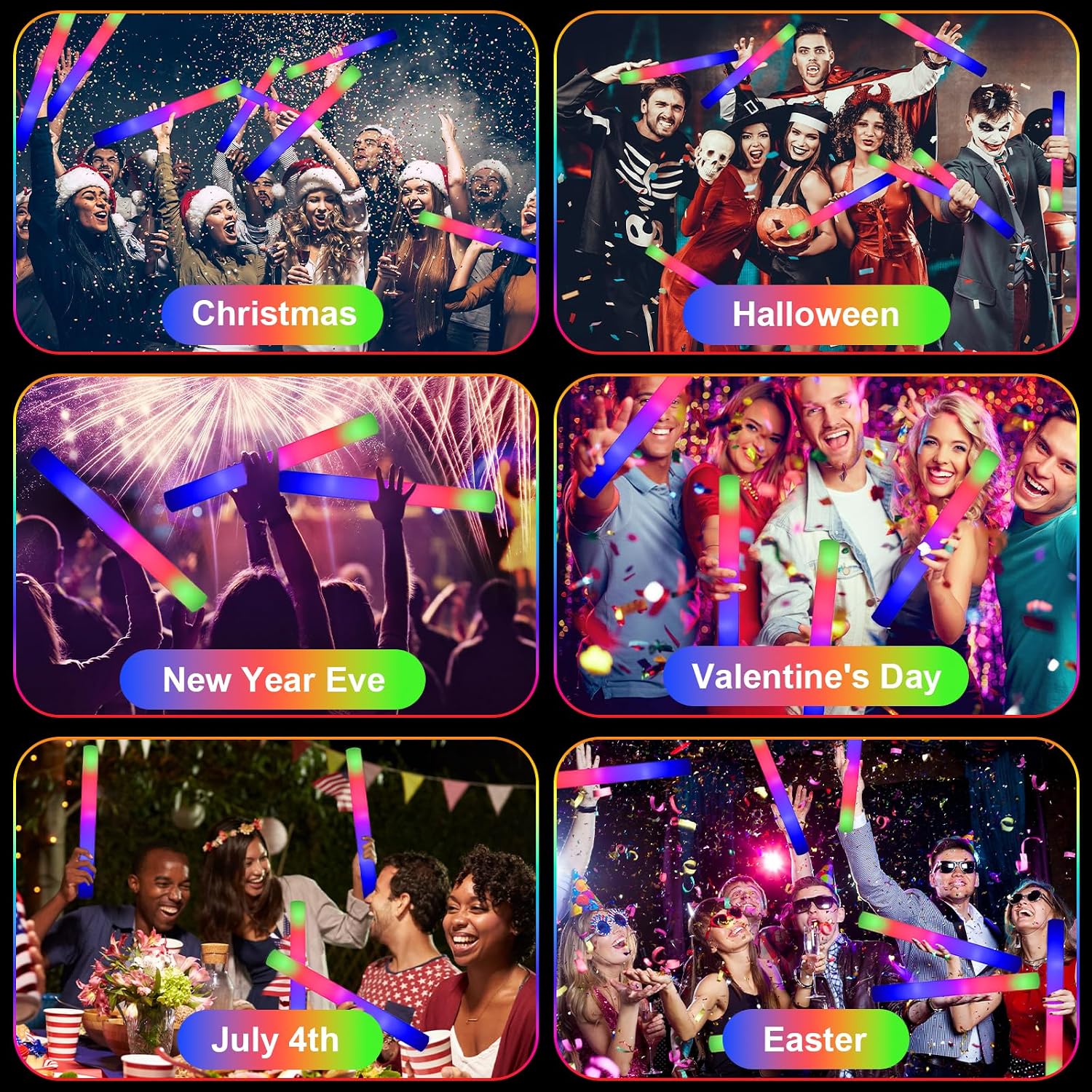 EXCECAR 202PCS Foam Glow Sticks Bulk Party Pack. Foam Light Up Sticks. Light Up Foam Sticks. 3 Mode Colorful Flashing. Glow in The Dark Sticks for Wedding Halloween Christmas Concert Party Supplies