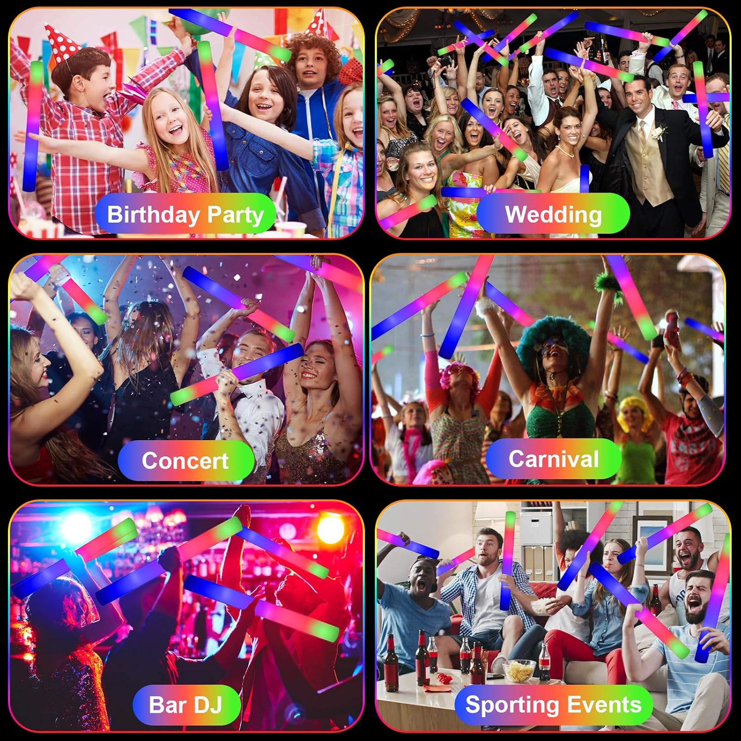 EXCECAR 202PCS Foam Glow Sticks Bulk Party Pack. Foam Light Up Sticks. Light Up Foam Sticks. 3 Mode Colorful Flashing. Glow in The Dark Sticks for Wedding Halloween Christmas Concert Party Supplies