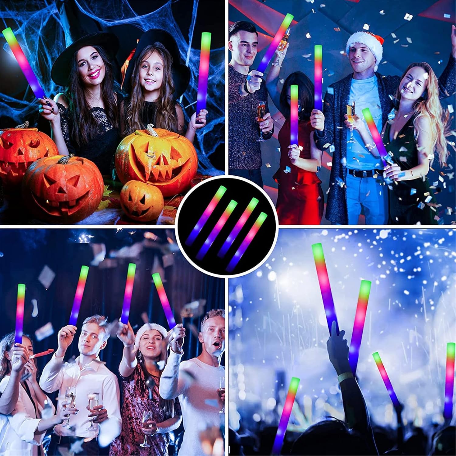 EXCECAR 202PCS Foam Glow Sticks Bulk Party Pack. Foam Light Up Sticks. Light Up Foam Sticks. 3 Mode Colorful Flashing. Glow in The Dark Sticks for Wedding Halloween Christmas Concert Party Supplies