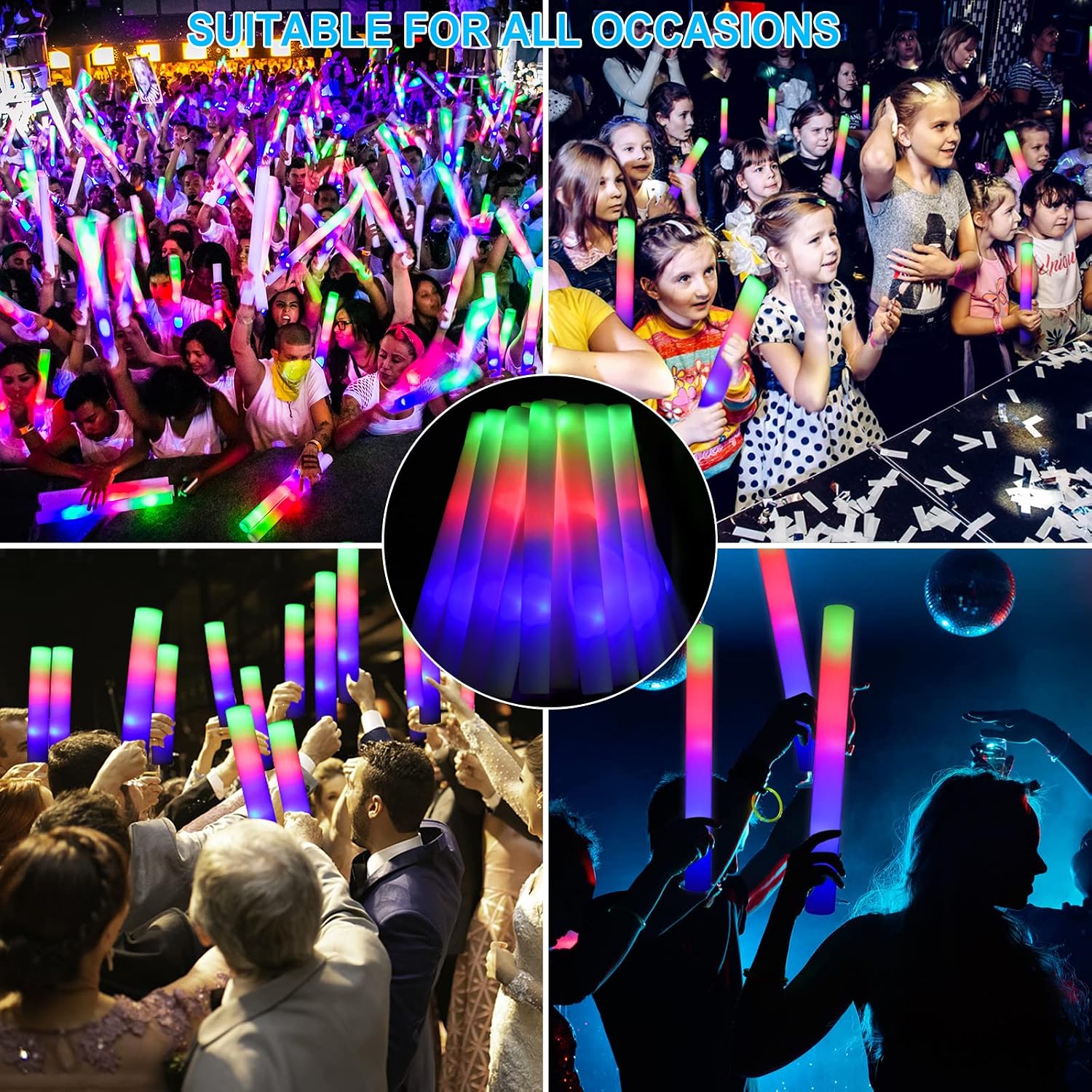 EXCECAR 202PCS Foam Glow Sticks Bulk Party Pack. Foam Light Up Sticks. Light Up Foam Sticks. 3 Mode Colorful Flashing. Glow in The Dark Sticks for Wedding Halloween Christmas Concert Party Supplies