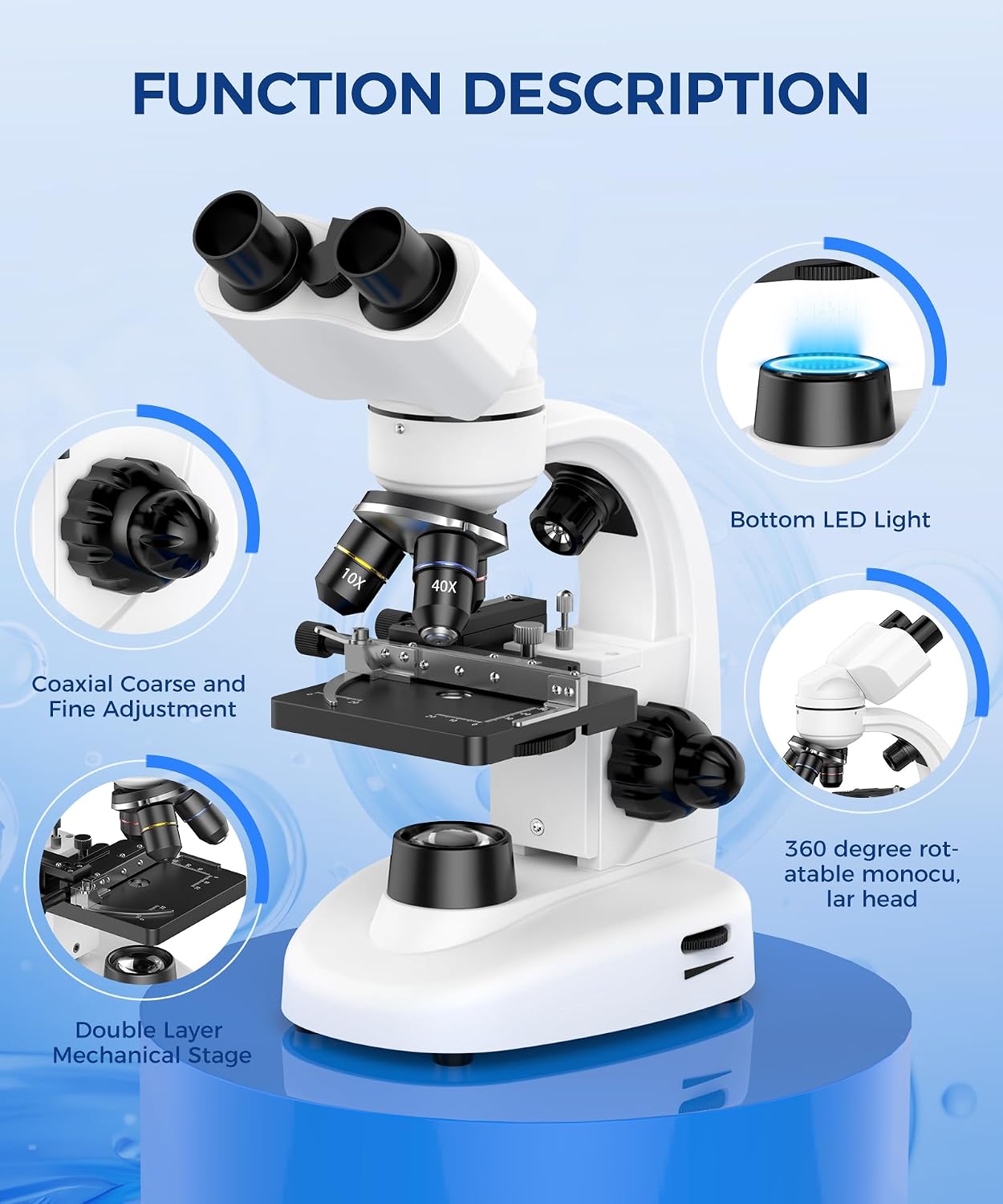 PalliPartners Compound Binocular Microscope for Adults. Professionals&Kids