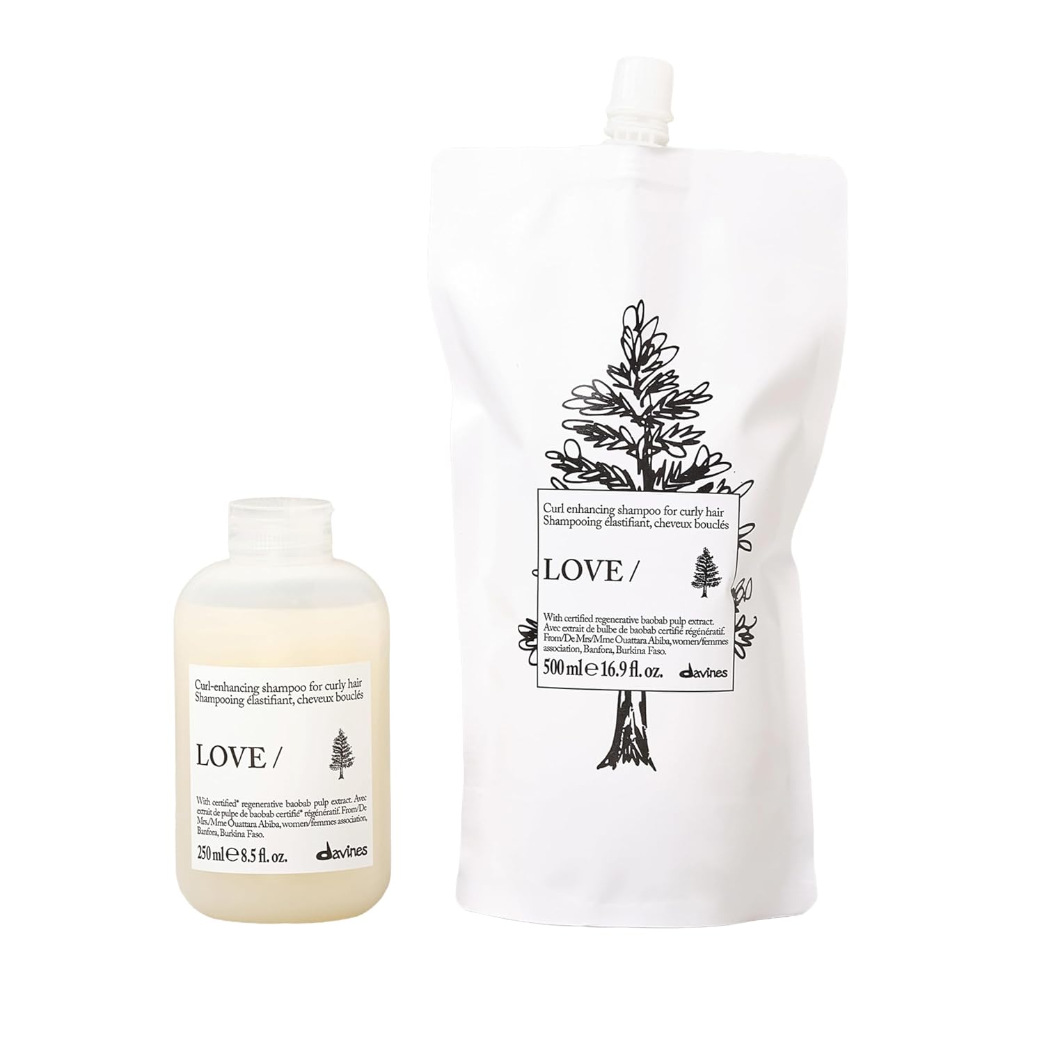 Davines Bundle of LOVE CURL/Shampoo. 8.5 fl oz. + LOVE/Shampoo Refill | Curl-enhancing taming shampoo refill for wavy and curly hair.