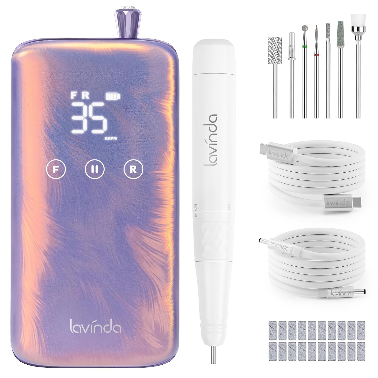 Lavinda Nail Drill Machine 35000RPM Electric Nail Drill with Coreless Motor | Professional Cordless Nail Drill with Fast-Charging 3000mAh. 8-Piece Drill Bit Set for Gel. Manicure&Pedicure. Salon&Home Use