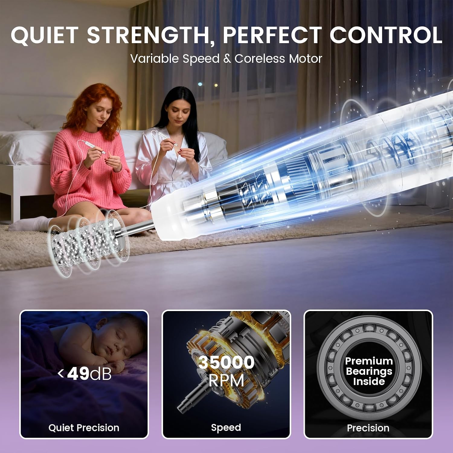 Lavinda Nail Drill Machine 35000RPM Electric Nail Drill with Coreless Motor | Professional Cordless Nail Drill with Fast-Charging 3000mAh. 8-Piece Drill Bit Set for Gel. Manicure&Pedicure. Salon&Home Use