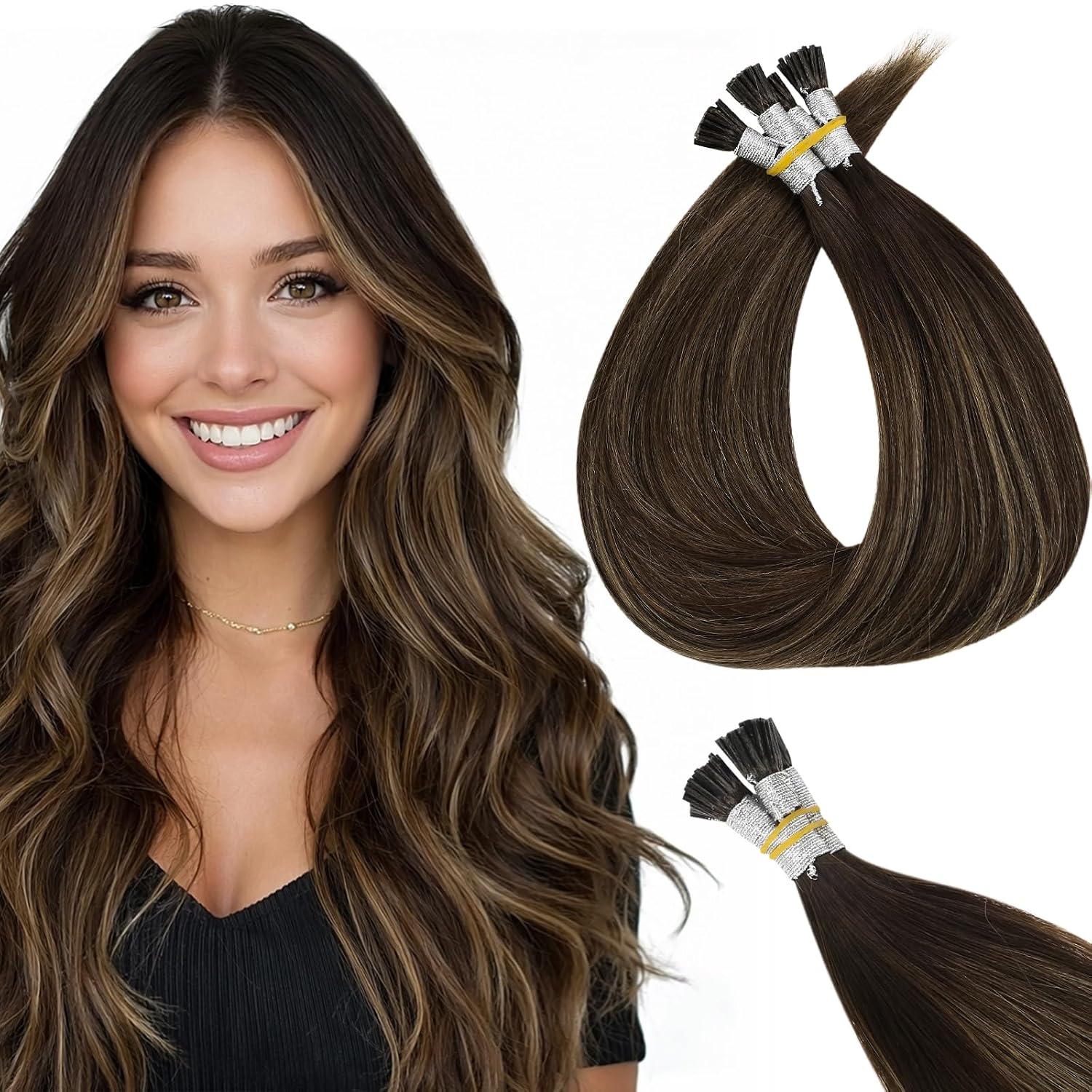 Full Shine Itip Human Hair Extensions. Balayage Brown 22 Inch 100g 100s | Keratin Stick Tips. for Thin Hair Add Seamless Length. Silky Straight Movement. Dark Brown Ash Blonde Balayage. Everyday Wear
