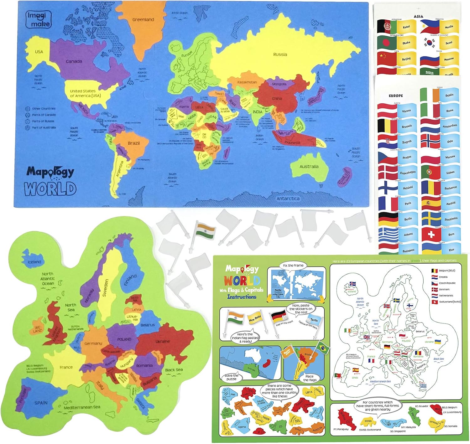 Imagimake Mapology USA & World Map Puzzle. Learn Countries. Flags. Capitals | Educational Toy. Match Flags & Capitals. Back to School Gift for Boys & Girls Ages 5.6.7.8.9.10.11.12 Years Old