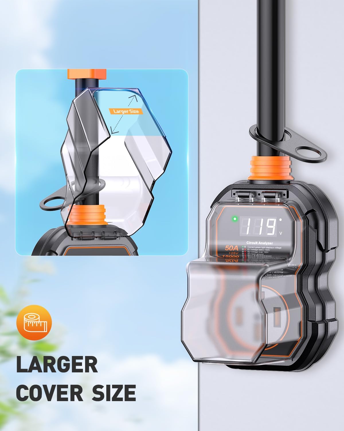 GEARGO πππ° Smart 50 Amp Surge Protector for RV with LED Display. 15000J Upgraded Power Surges Voltage Protection Circuit Analyze for Camper with Waterpoof Cover (Orange)