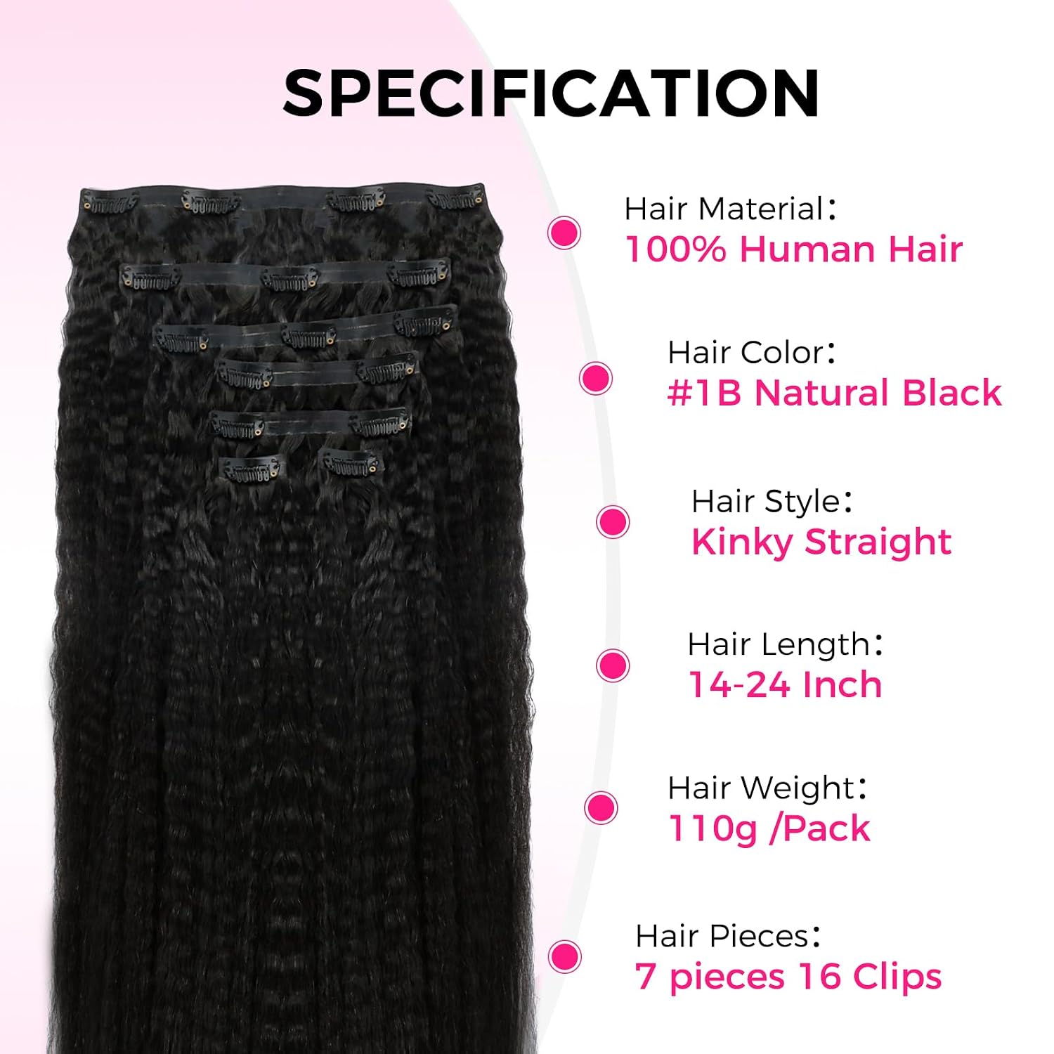 Lashey Invisi Edge Clip in Hair Extensions. 7pcs 110g 22 Inch Natural Black Seamless Clip in Hair Extensions Human Hair Kinky Straight Real Remy Human Hair