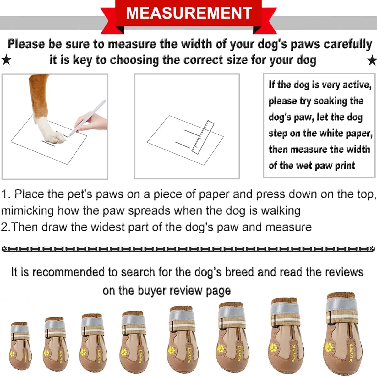 QUMY Dog Shoes for Hot Pavement. Dog Snow Boots & Paw Protectors for Winter | Dog Booties Medium Large Size Dogs. Water-resistant in the Rain. Outdoor Walking. Indoor Hardfloors Skid-resistant Sole Khaki
