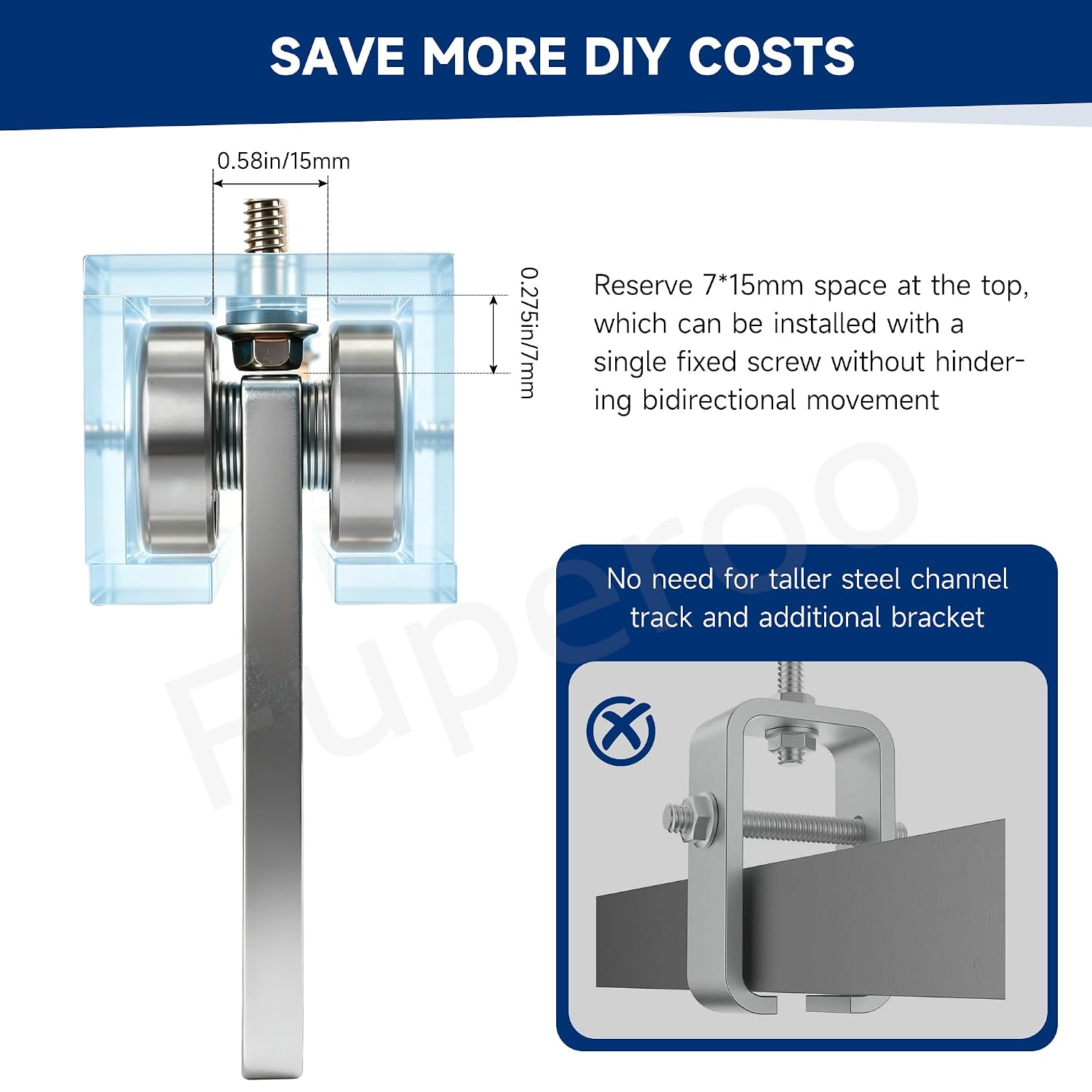 Fuperoo 2 Wheel Trolley Assembly Rollers.Two Bearing Trolley Assembly.The top of the Trolley has Room for Set Screws. Allowing the use of a 1-5/8 high Strut Channel
