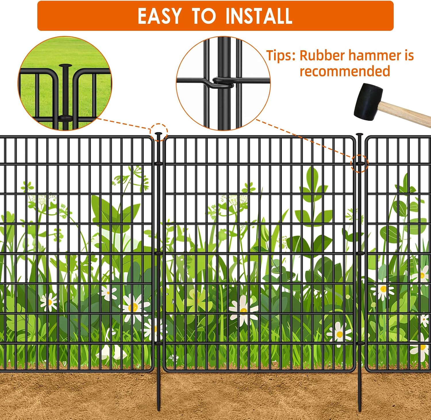 15 Panels No Dig Fence with Gate. 32 in(H) X 36 ft(L) Garden Decorative Fence Animal Barrier for Dogs. Rustproof Metal Garden Edging Border for Outdoor. Yard. Patio. Black