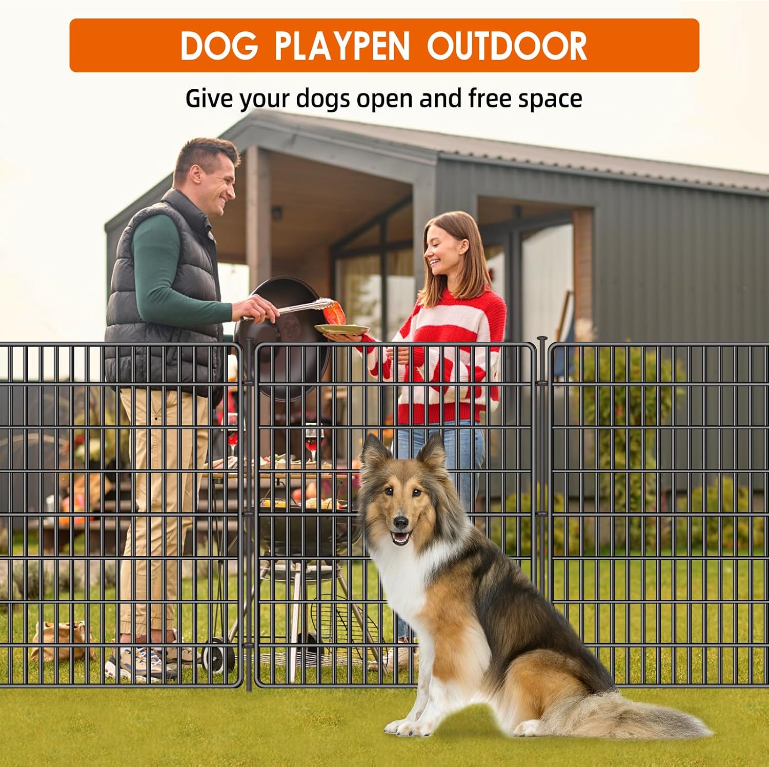 15 Panels No Dig Fence with Gate. 32 in(H) X 36 ft(L) Garden Decorative Fence Animal Barrier for Dogs. Rustproof Metal Garden Edging Border for Outdoor. Yard. Patio. Black