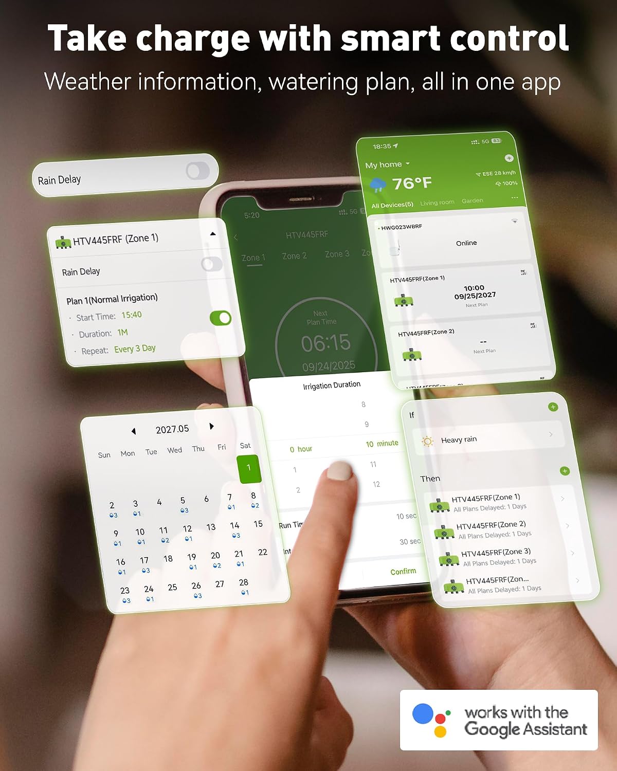RAINPOINT WiFi Smart Sprinkler Timer. Outdoor Garden Hose Water Timer with Solid Brass Inlet & Outlet. Custom Irrigation Programs via App. Voice Control. Green