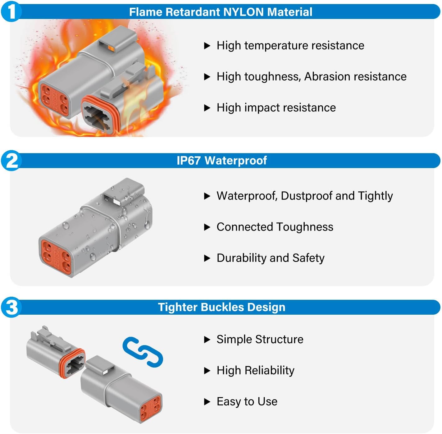 Nilight 50 Sets 2 3 4 6 8 12PIN DT Connector Kit 16 Stamped Formed Contact | Waterproof for 14-18 AWG Wires DT Series w/Removal Tool for Car Truck Motorcycle Off-Road Vehicles Boat