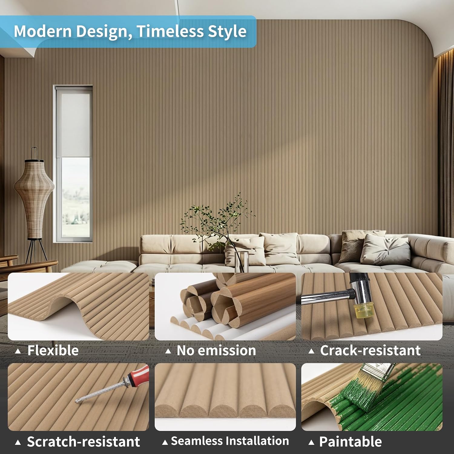 Art3d Roll-Flat Beaded Wood Slat Wall Panel. 2-Pack. 94.5 x 23.6 in. Raw | Flexible. Durable. Crack Resistant. Glue on. Easy to Install. for New Home Buyer. Future Mover to Upgrade Office. Living Room
