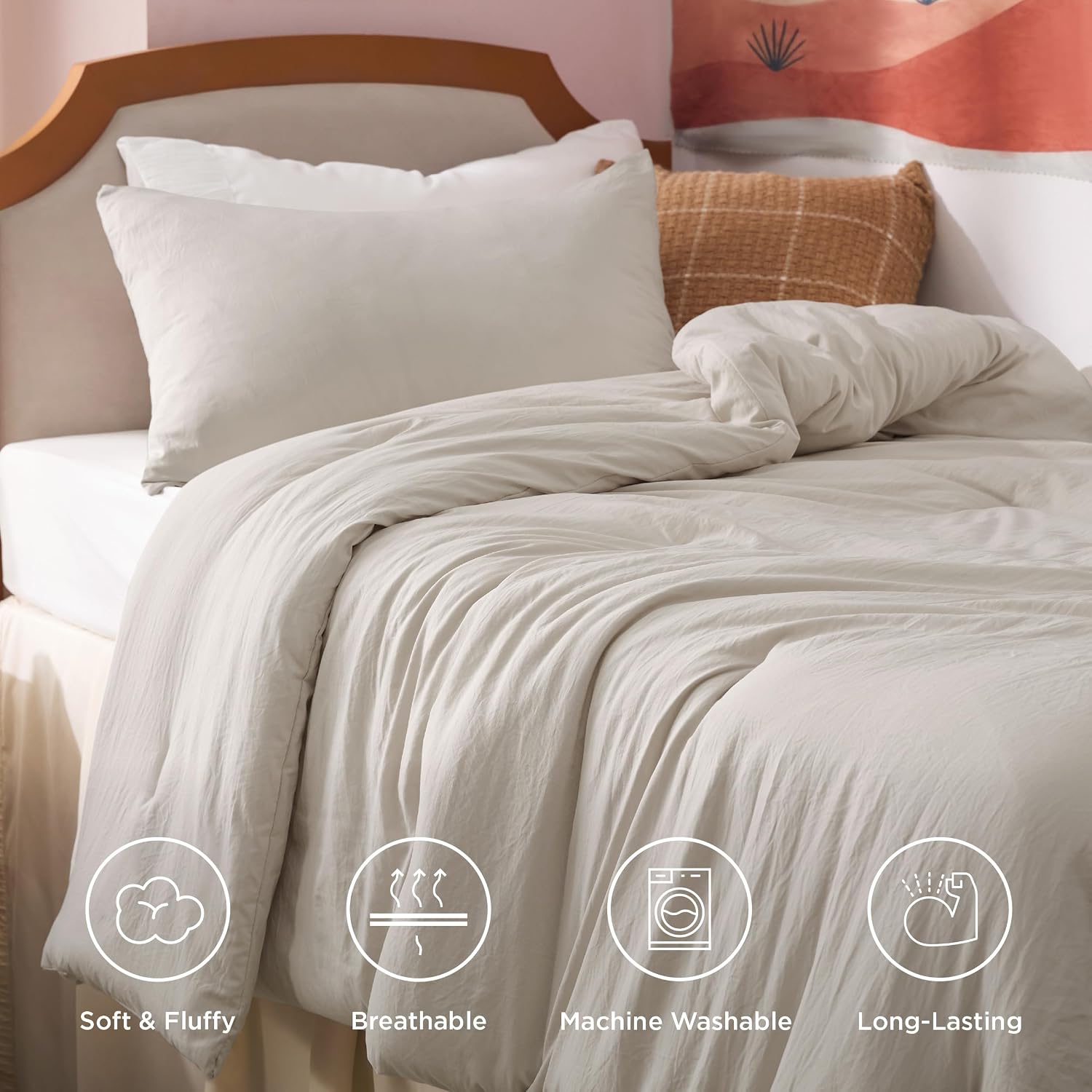 Bedsure Twin/Twin XL Comforter Set. Beige Soft Prewashed Bedding for All Seasons. 2 Pieces GentleSoft™ Bed Set. 1 Lightweight Comforter (68x88) and 1 Pillowcase (20x26)