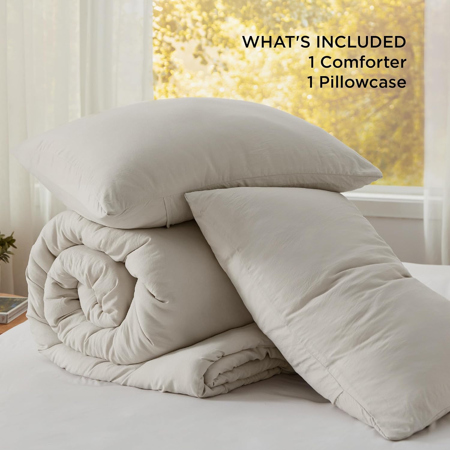 Bedsure Twin/Twin XL Comforter Set. Beige Soft Prewashed Bedding for All Seasons. 2 Pieces GentleSoft™ Bed Set. 1 Lightweight Comforter (68x88) and 1 Pillowcase (20x26)