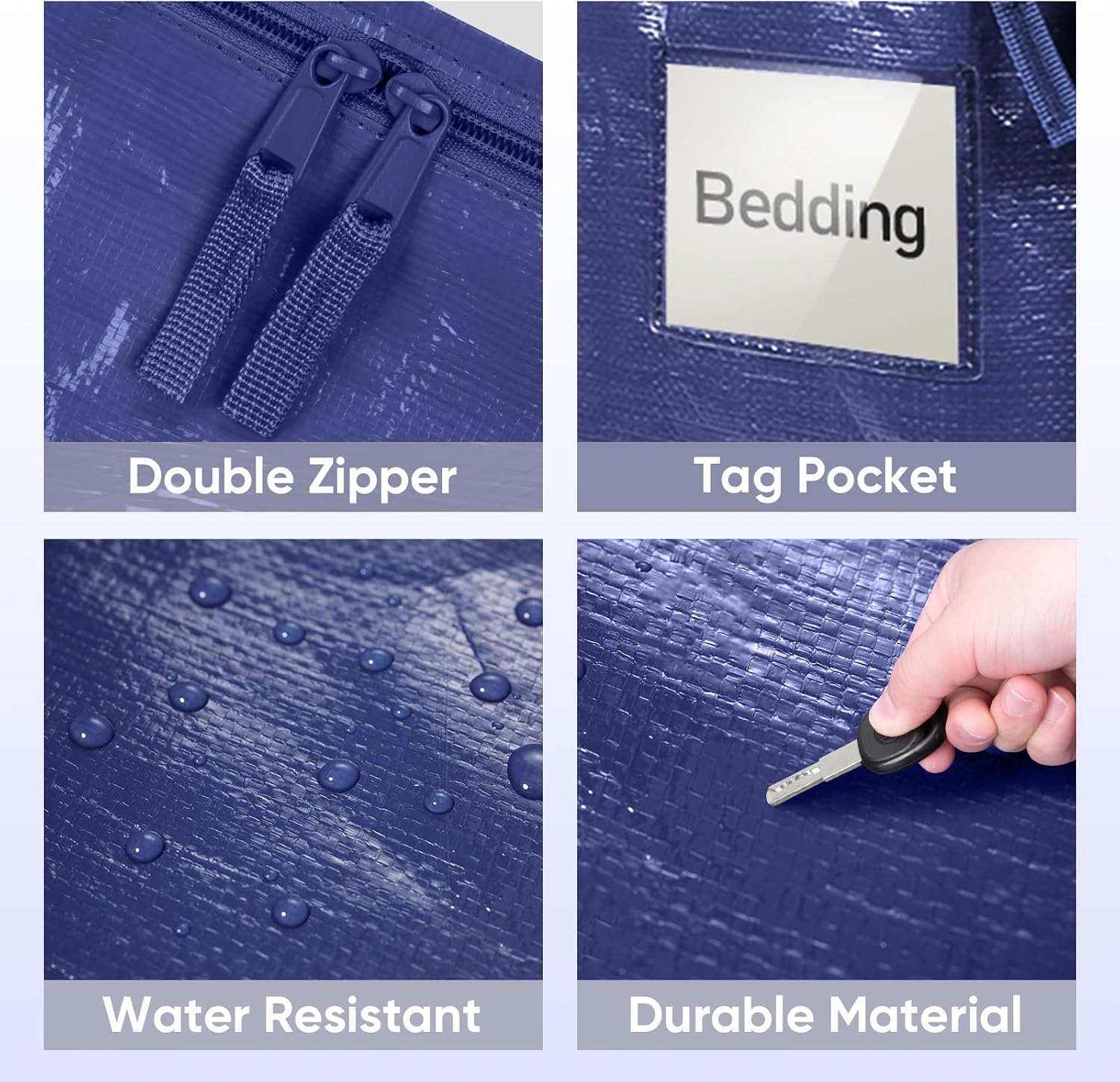 TICONN 2 Pack Extra Large Moving Bags Heavy Duty with Zippers & Carrying Handles. Durable Storage Bags Moving Boxes for Closet Organizers and Storage (2 Pack. Navy)