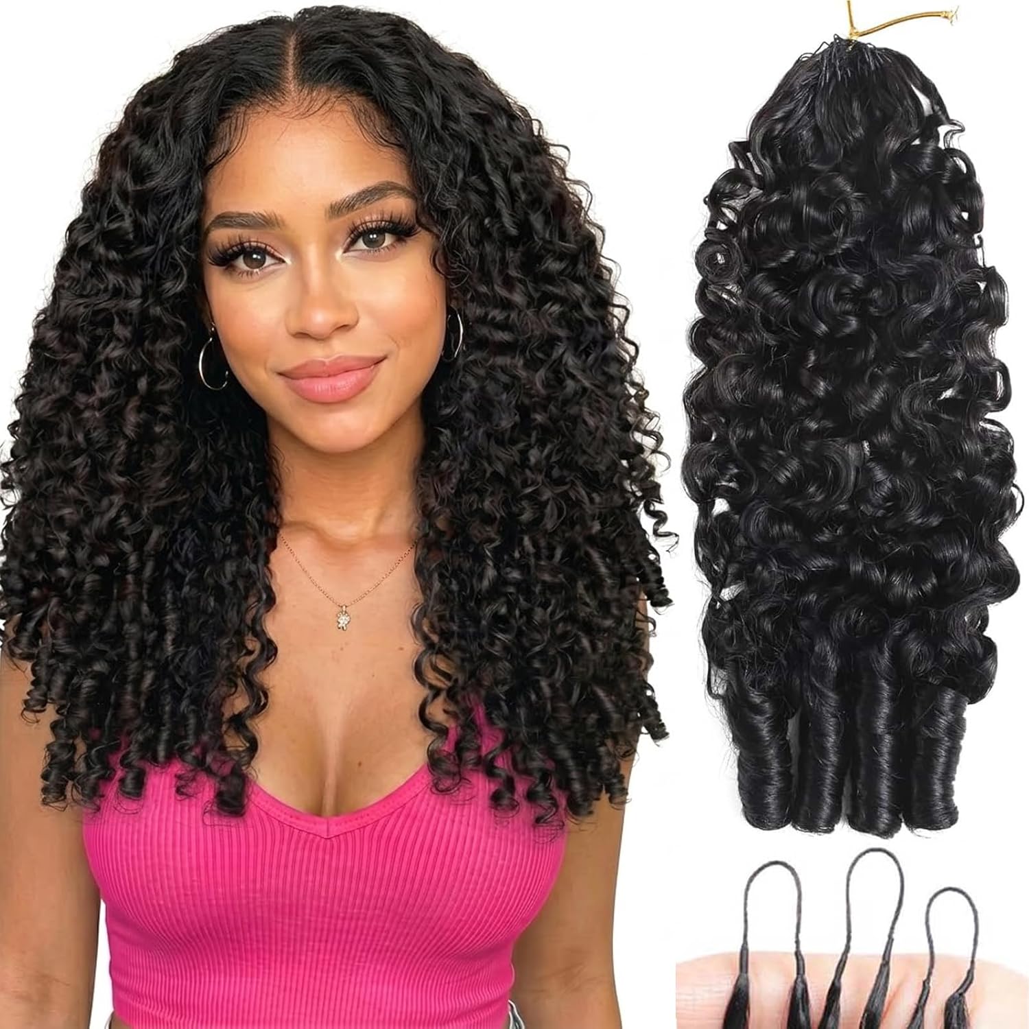 Burmese Curly Crochet Human Hair 20 Inch 120g Pre-Separated Feather Crochet Human Hair Premium Reusable Bundles Human Hair Extensions Natural Color