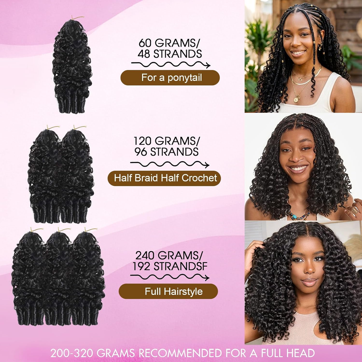 Burmese Curly Crochet Human Hair 20 Inch 120g Pre-Separated Feather Crochet Human Hair Premium Reusable Bundles Human Hair Extensions Natural Color