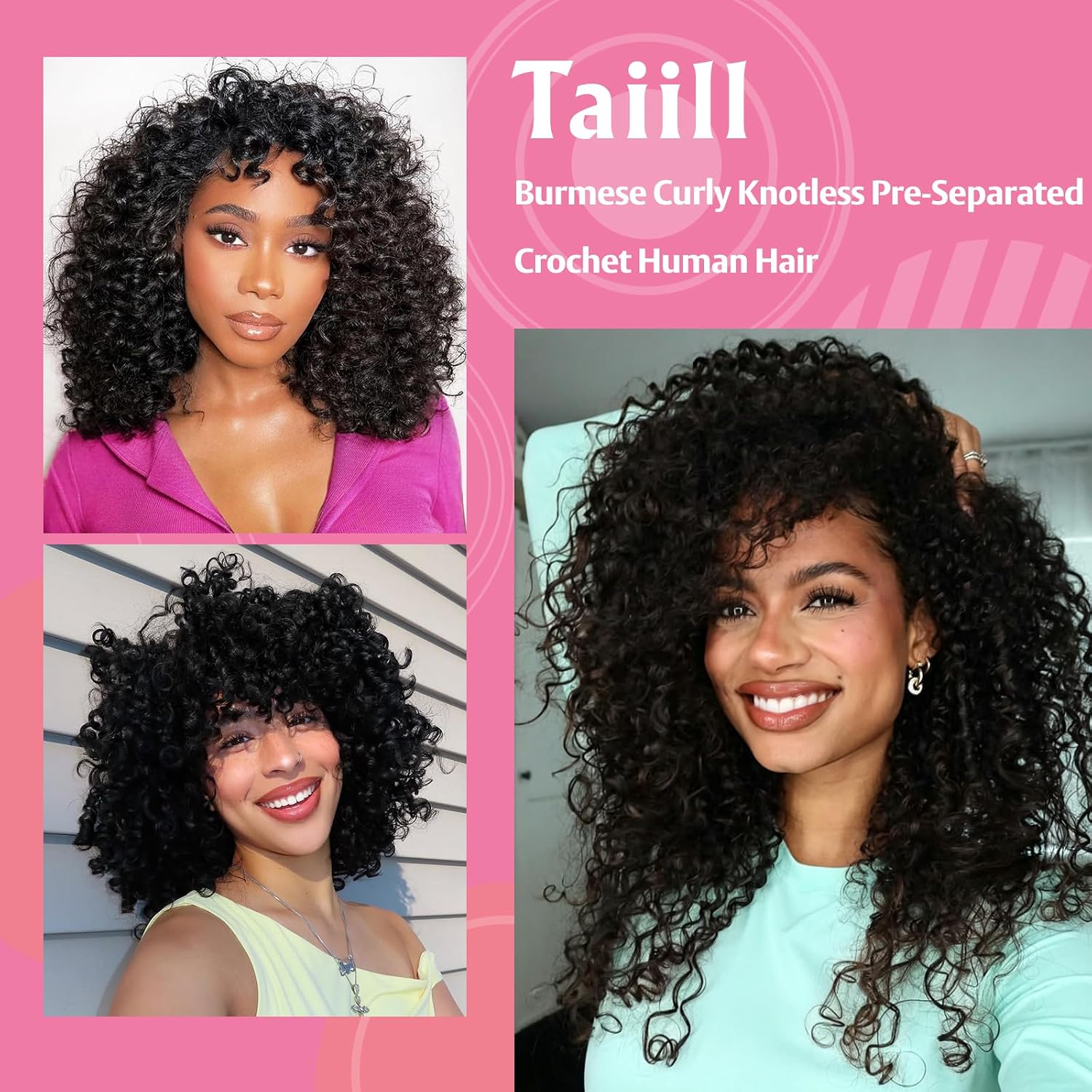 Burmese Curly Crochet Human Hair 20 Inch 120g Pre-Separated Feather Crochet Human Hair Premium Reusable Bundles Human Hair Extensions Natural Color