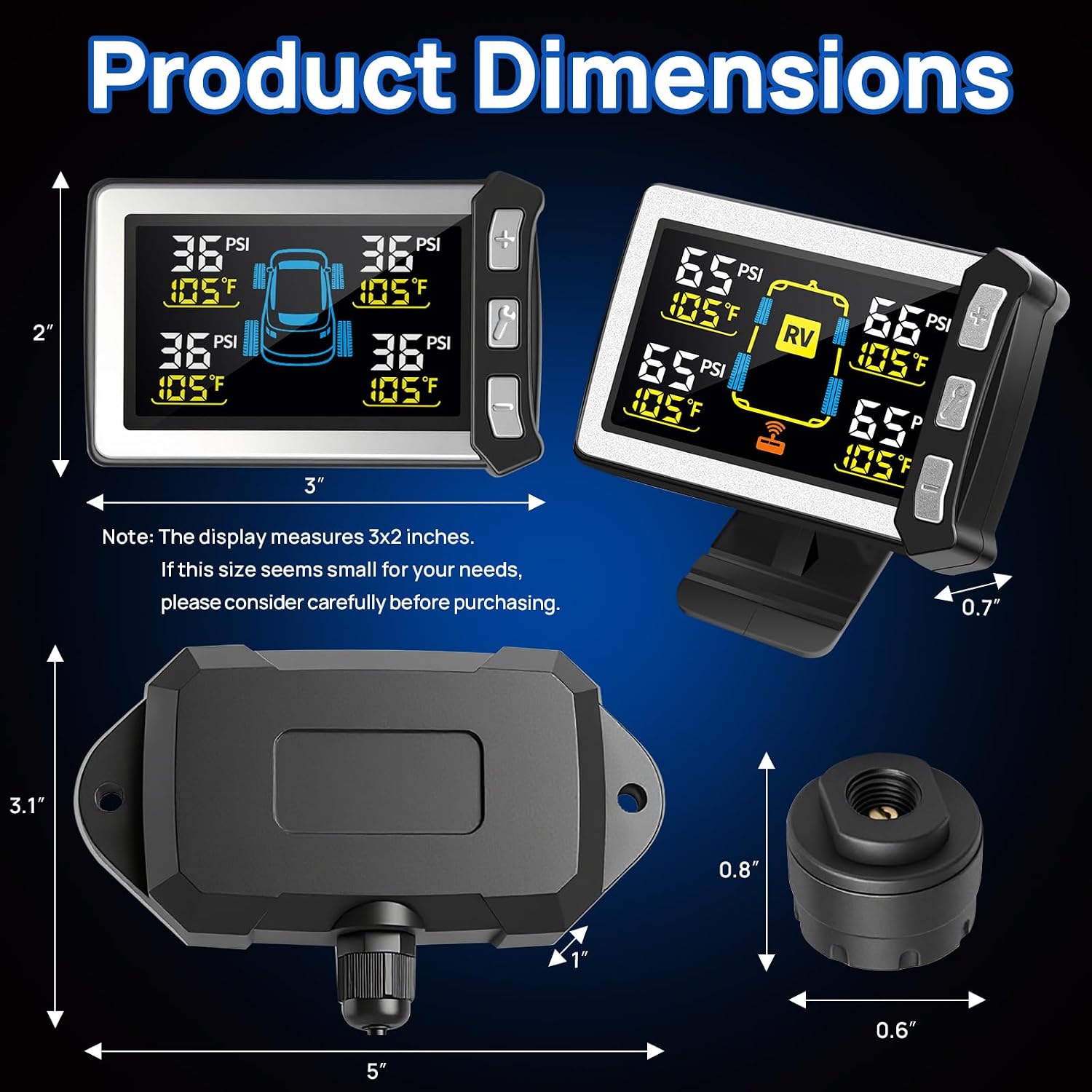 Masoll RV Tire Pressure Monitoring System. TPMS Sensors Set of 4 | Color LCD Display. Ideal for Travel Trailer/5th Wheel/Camper. 0-145psi. 120ft Transmission Distance. Signal Booster Included