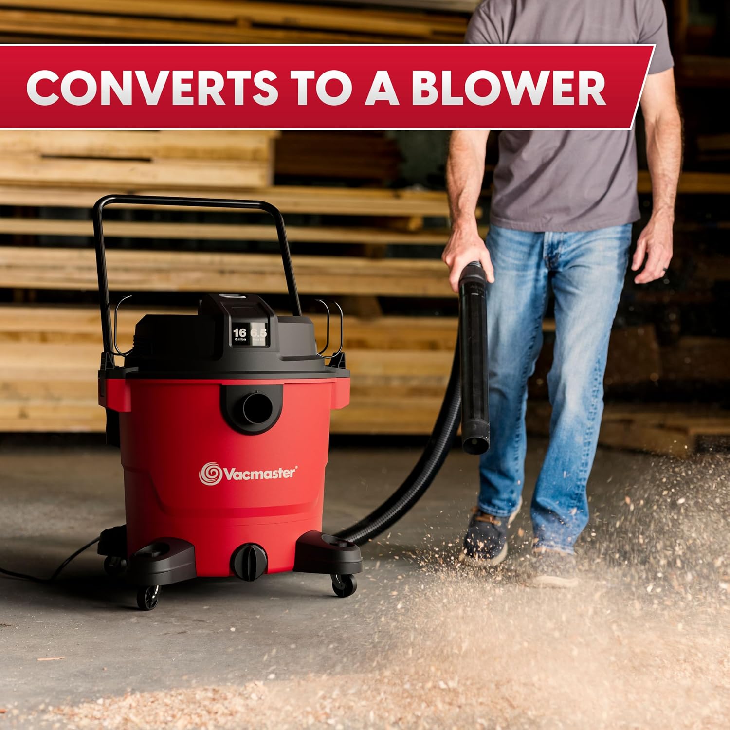Vacmaster VJH1612PF 1101 16 Gal 6.5 Peak HP† Heavy-Duty Wet/Dry Vac Red