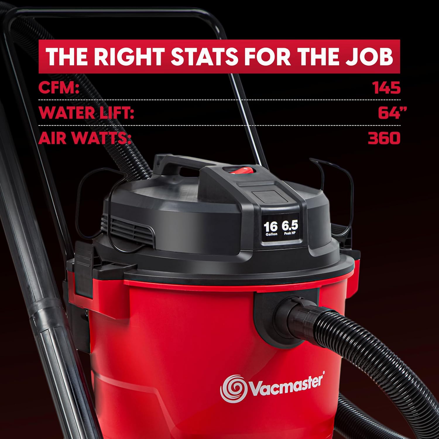 Vacmaster VJH1612PF 1101 16 Gal 6.5 Peak HP† Heavy-Duty Wet/Dry Vac Red