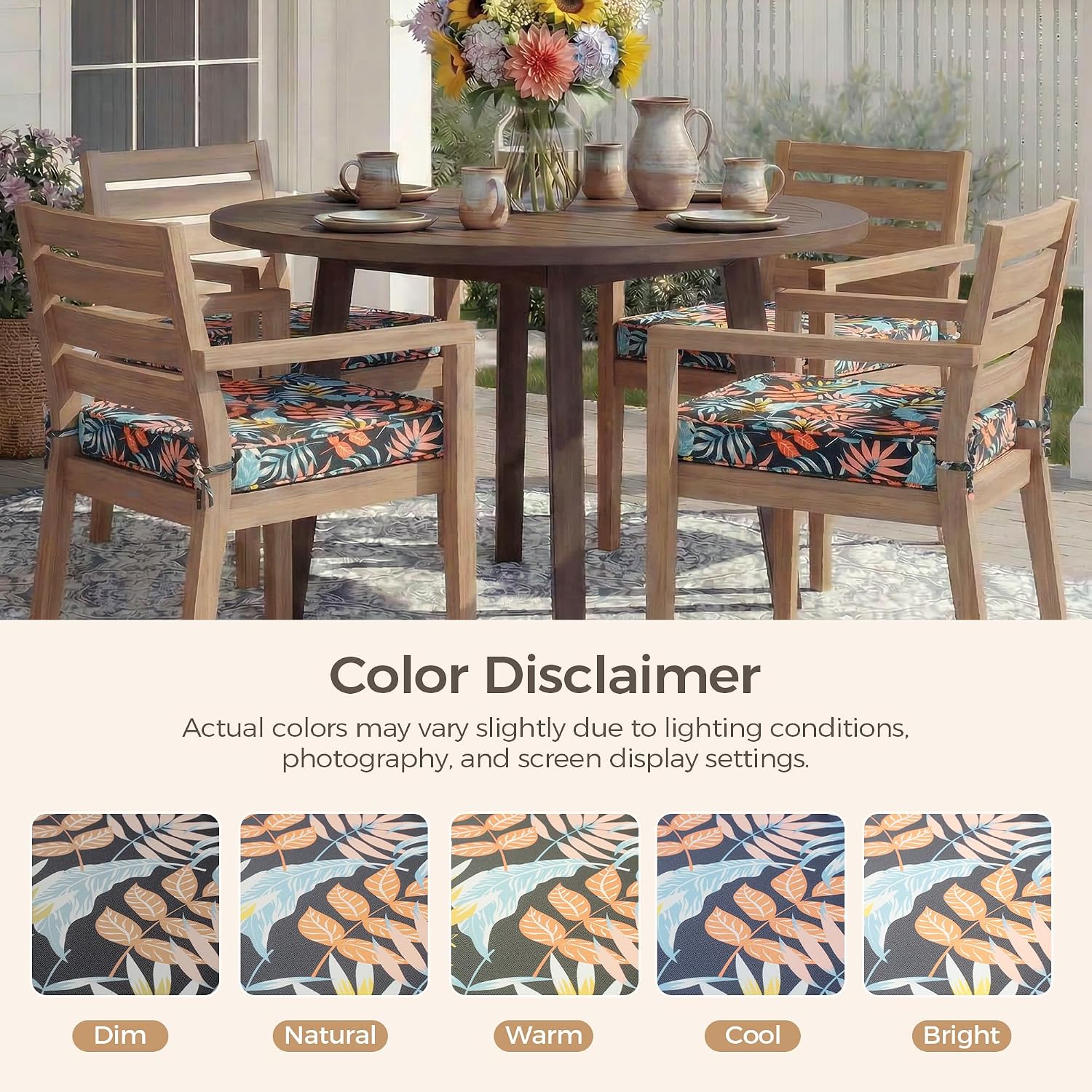 UNIKOME Outdoor Chair Cushions Set of 4. Water Resistant Patio Seat Cushions with Ties for Outdoor Furniture. High-Density Foam. UV & Fade Resistant. Piped Edge – 24 x 24 x 4. Colorful Leaves