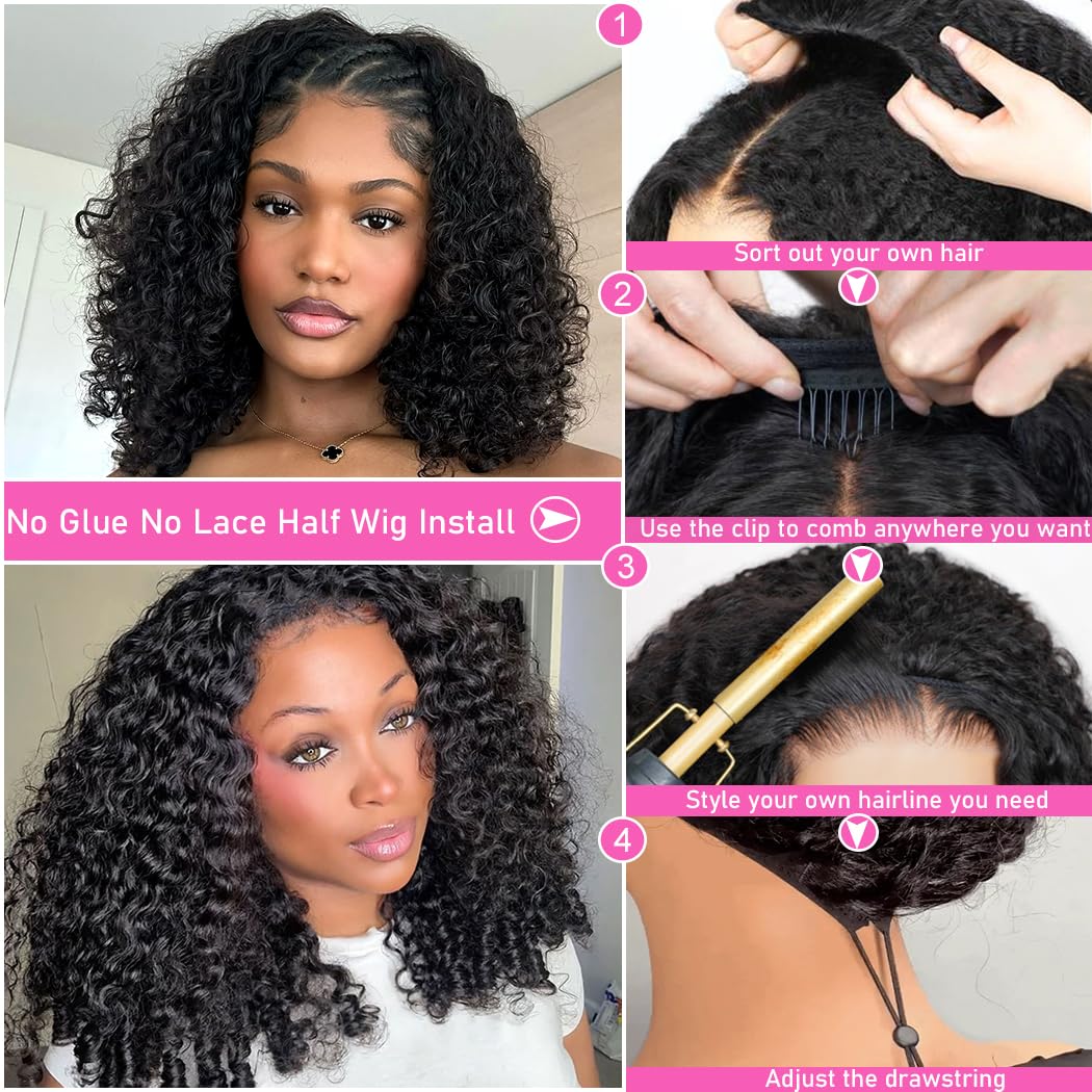 Blomas Burmese Curly Half Wig Human Hair for Women Curly Half Wig Human Hair with Drawstring Friendly for Beginner 24 Inch Wear and Go Glueless Wigs Human Hair with Spiral Curls End 180 Density