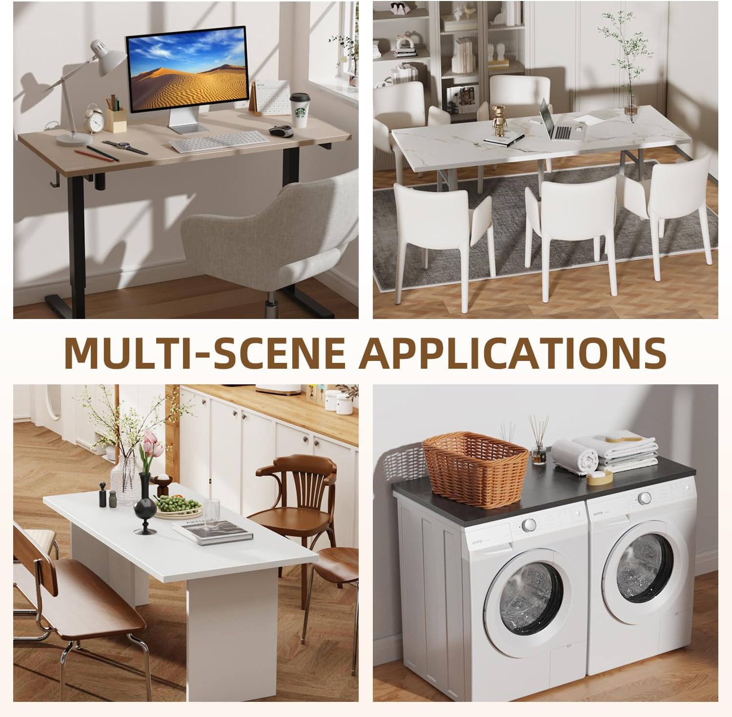 SSWOOD Rectangular Wood Table Top. 48x24x1 in Solid One-Piece Workbench Top | Wood Table Top Particle Board For Standing Desk. Home Office DIY Countertop. Washer Dryer. Coffee Bar And Workbench Use