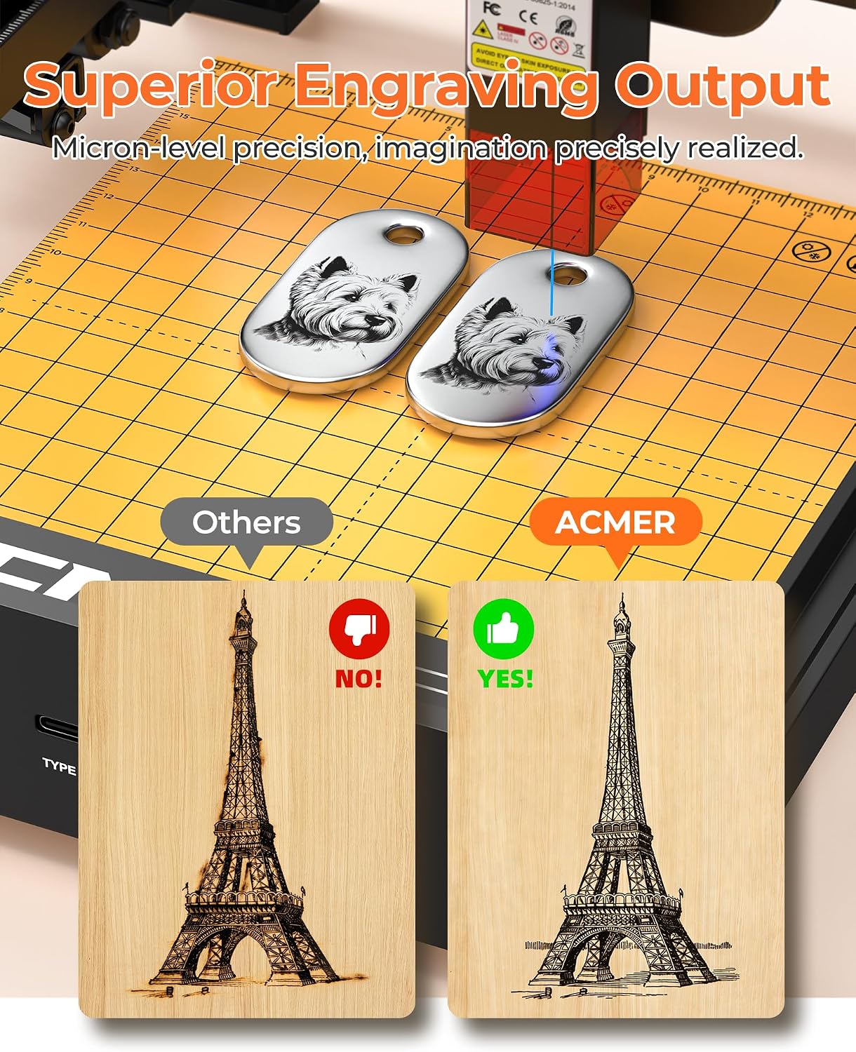 ACMER S1 2500mW Laser Engraver. Portable Cutter & Engraving Machine for Beginners.130×130mm Working Area.0.04mm Laser Spot.Creative DIY.Education STEM.Customized Business with Wood.Metal
